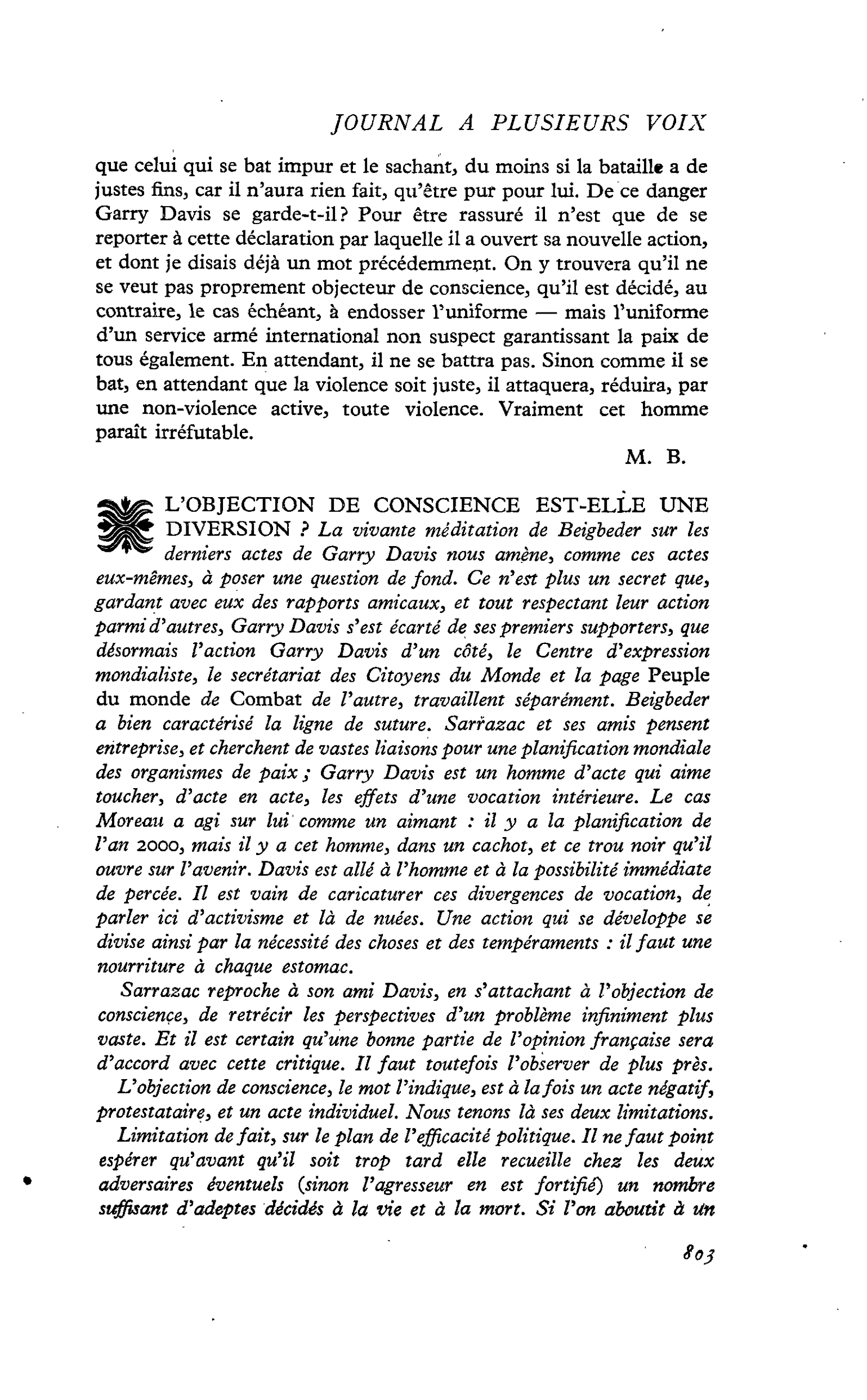 L’objection de conscience est-elle une diversion ?