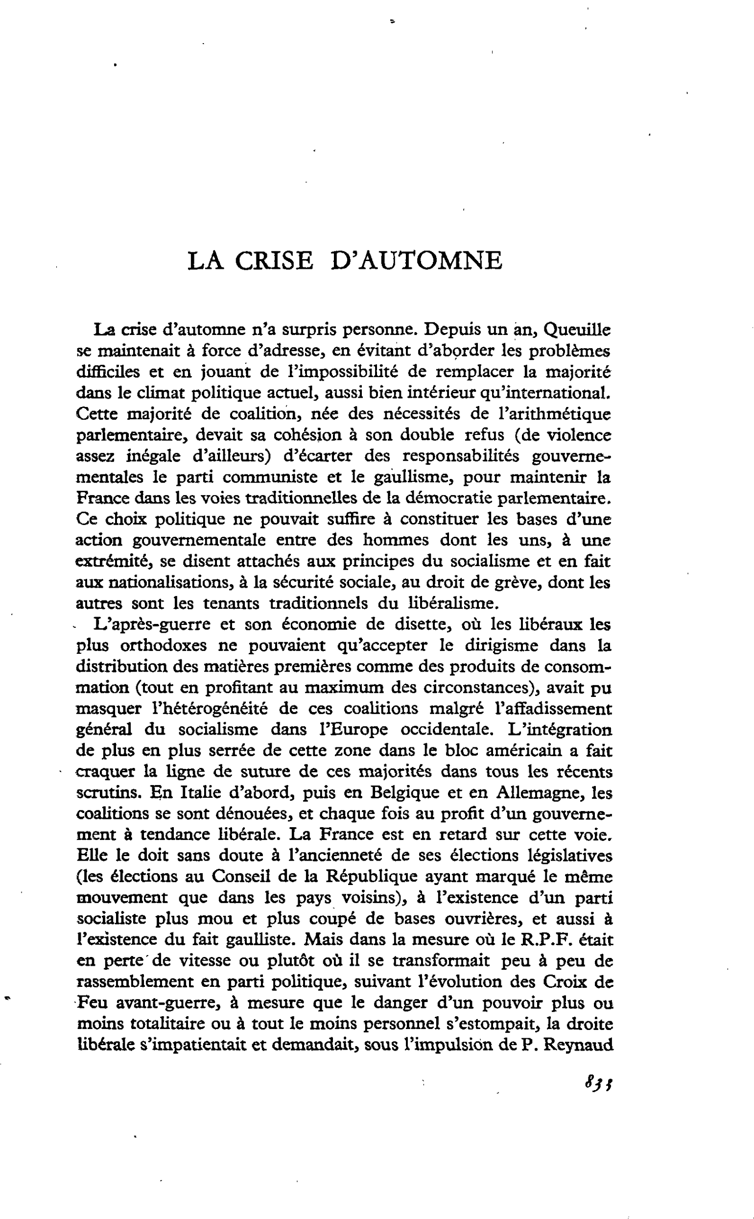 La crise d’automne