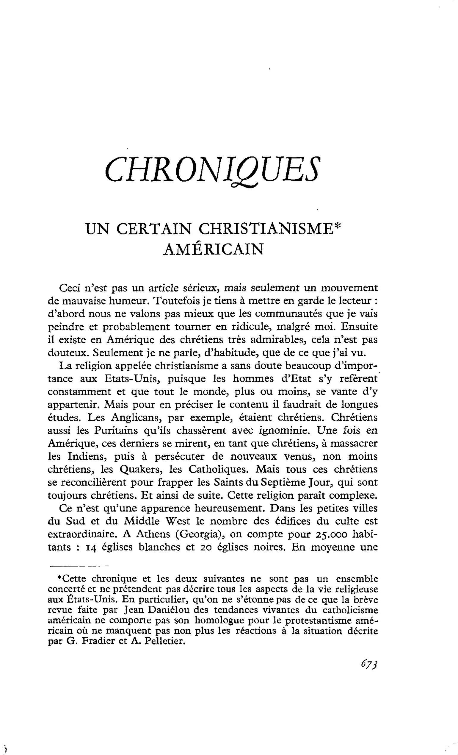 UN CERTAIN CHRISTIANISME AMÉRICAIN