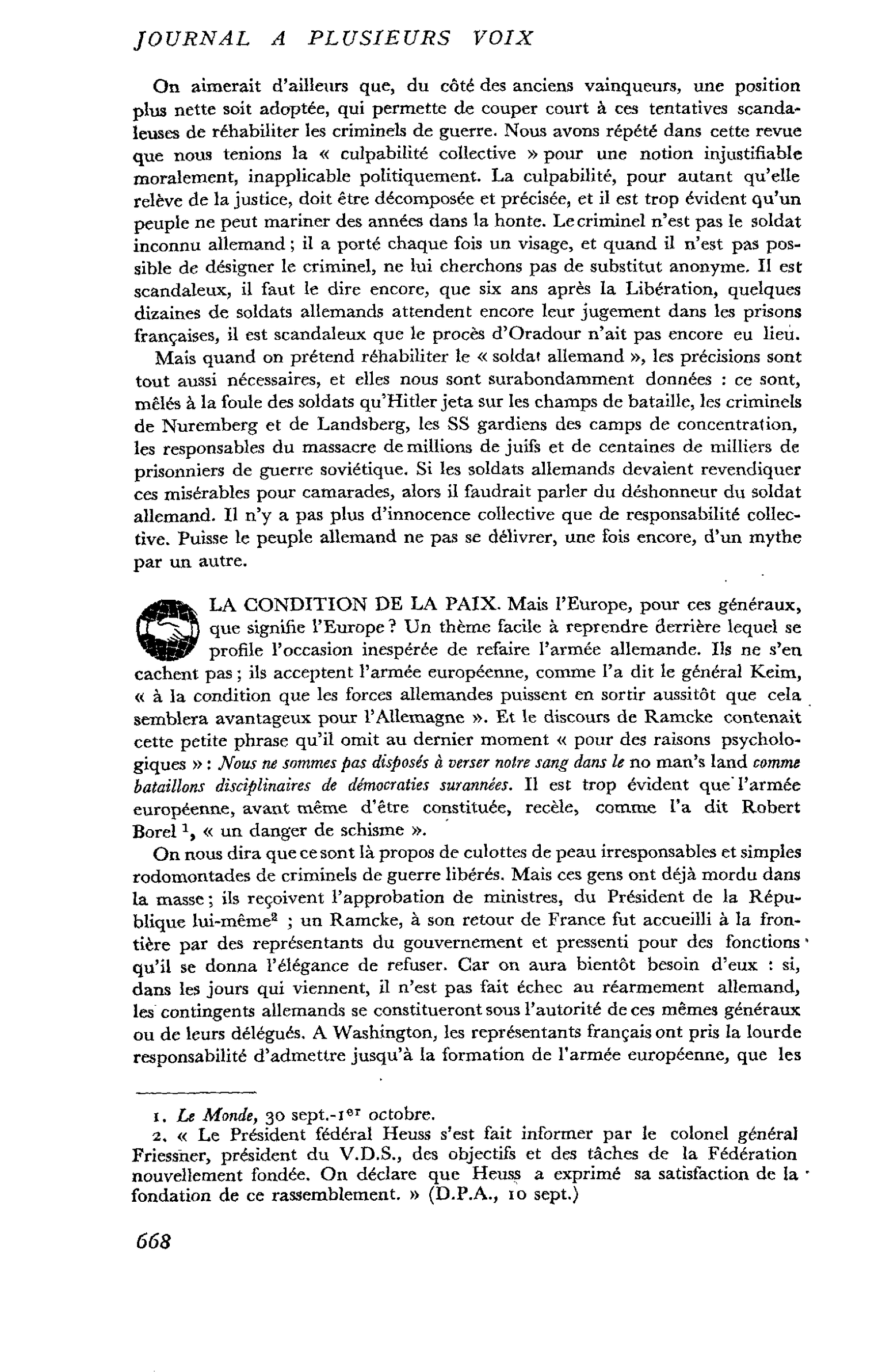 LA CONDITION DE LA PAIX