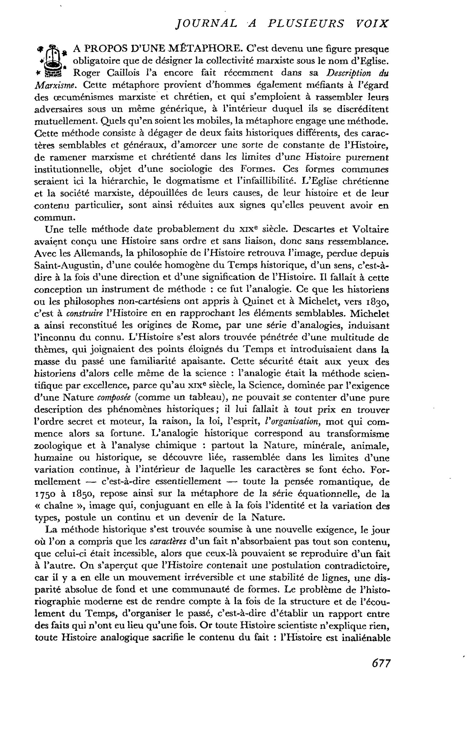 A PROPOS D’UNE MÉTAPHORE