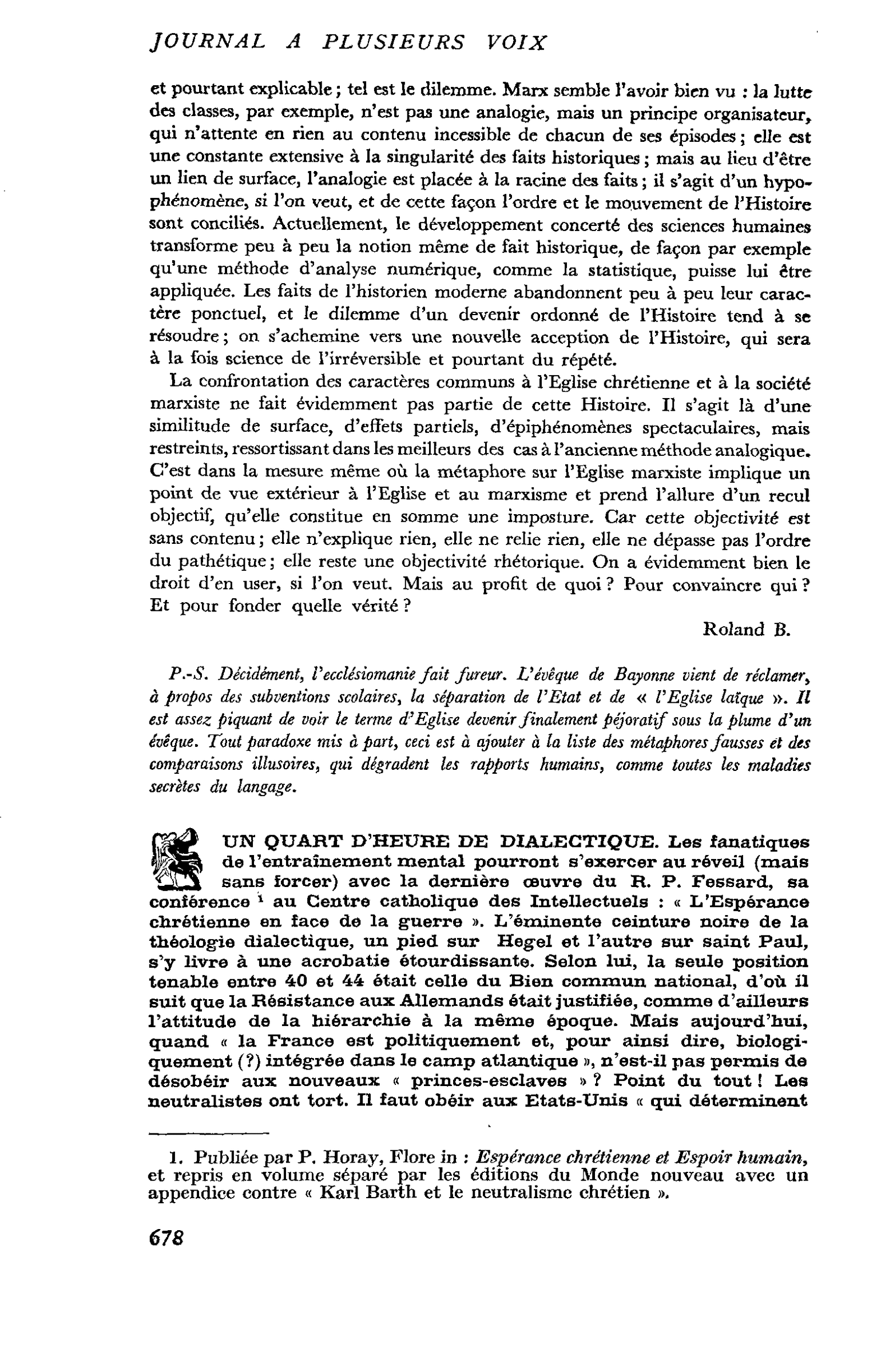 UN QUART D’HEURE DE DIALECTIQUE