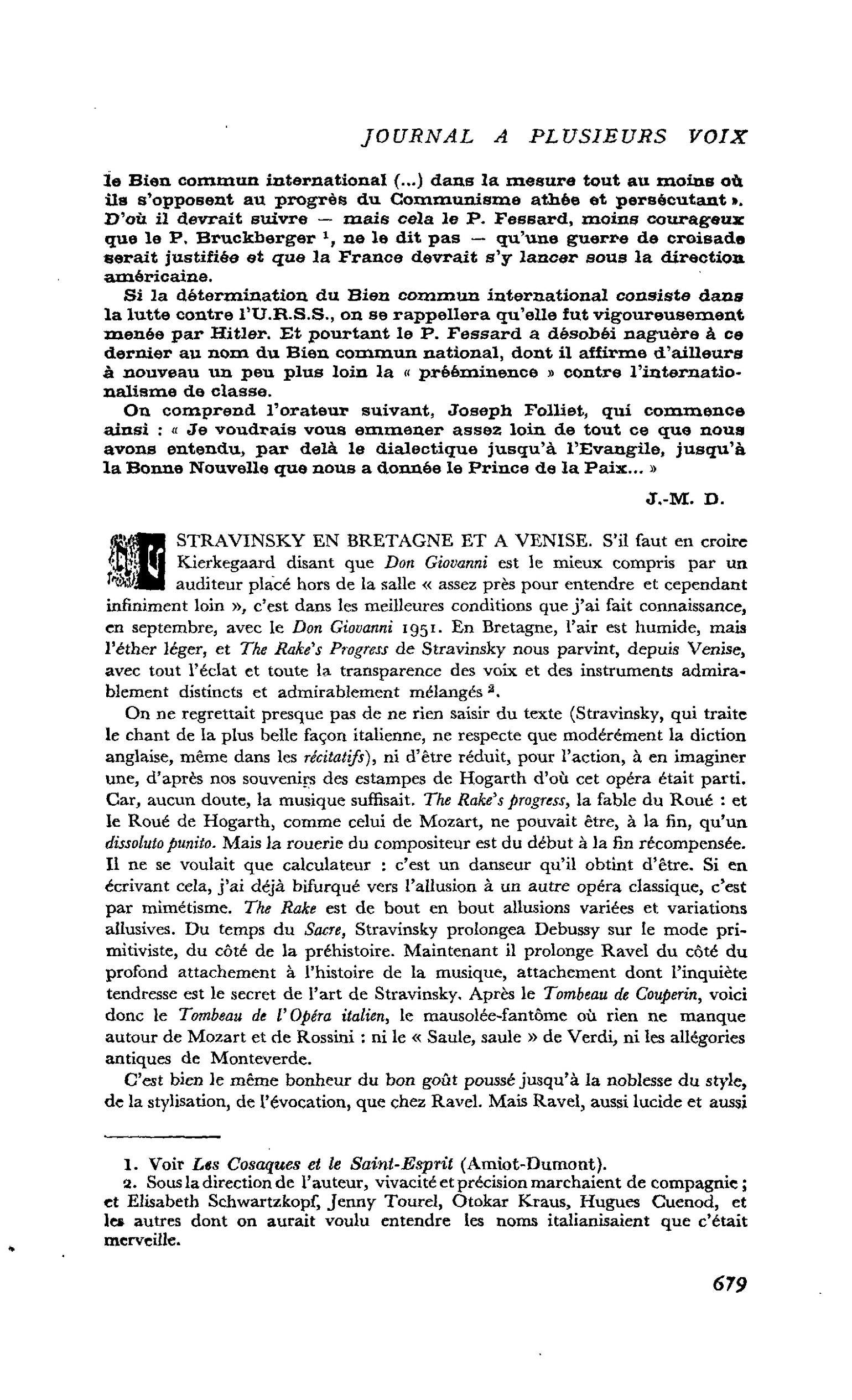STRAVINSKY EN BRETAGNE ET A VENISE