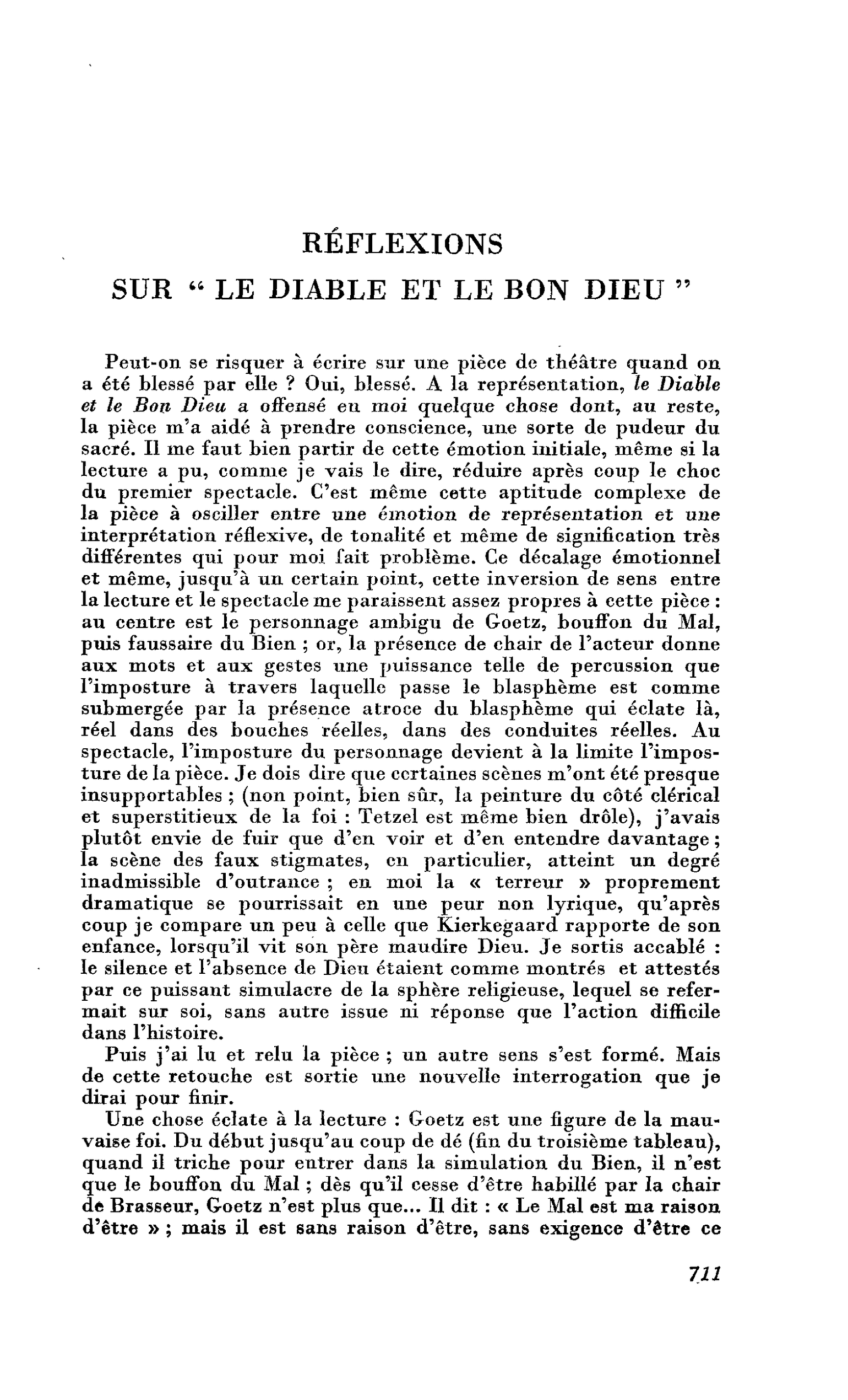 Réflexions sur le diable et le bon Dieu