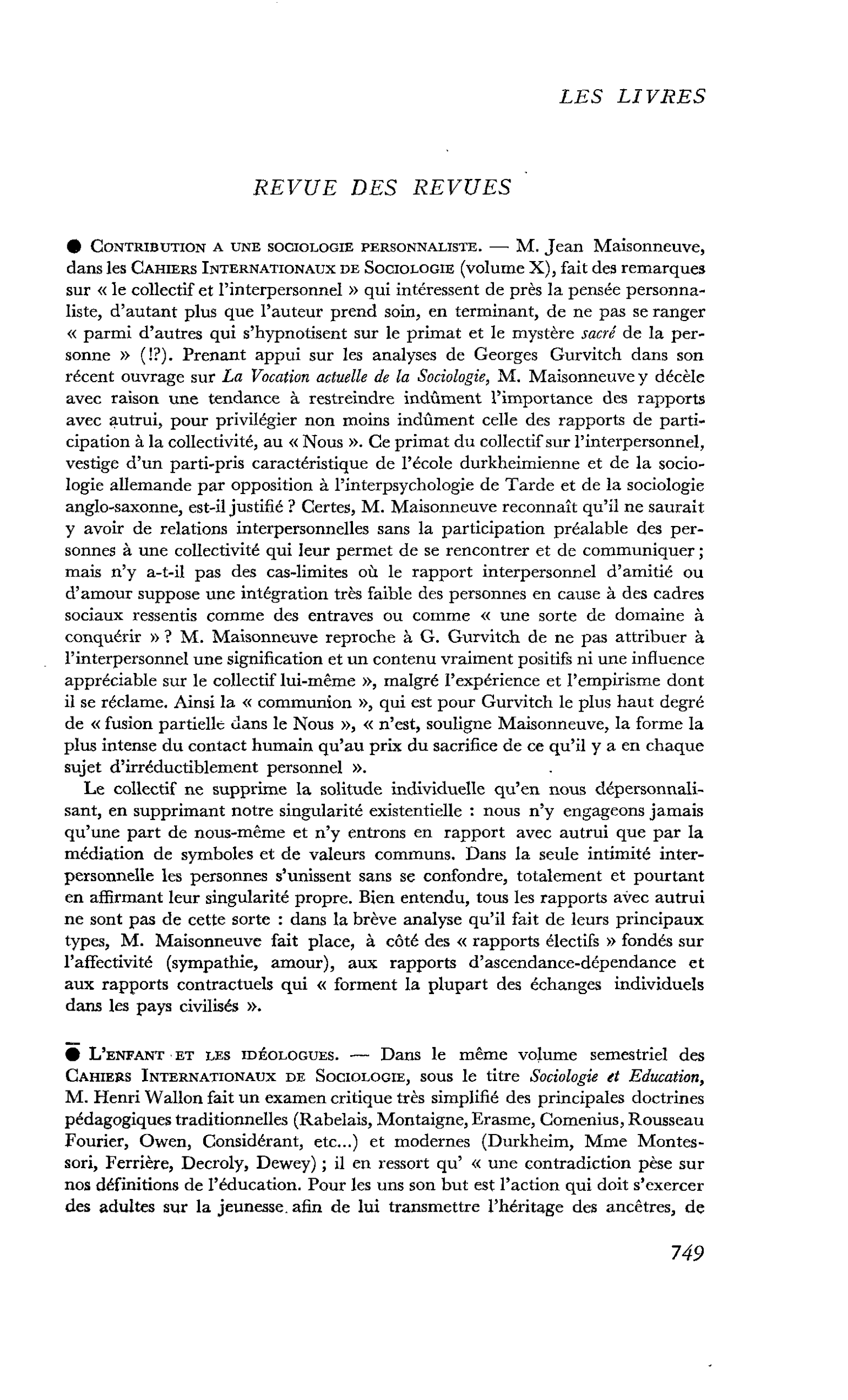 Contribution a une sociologie personnaliste