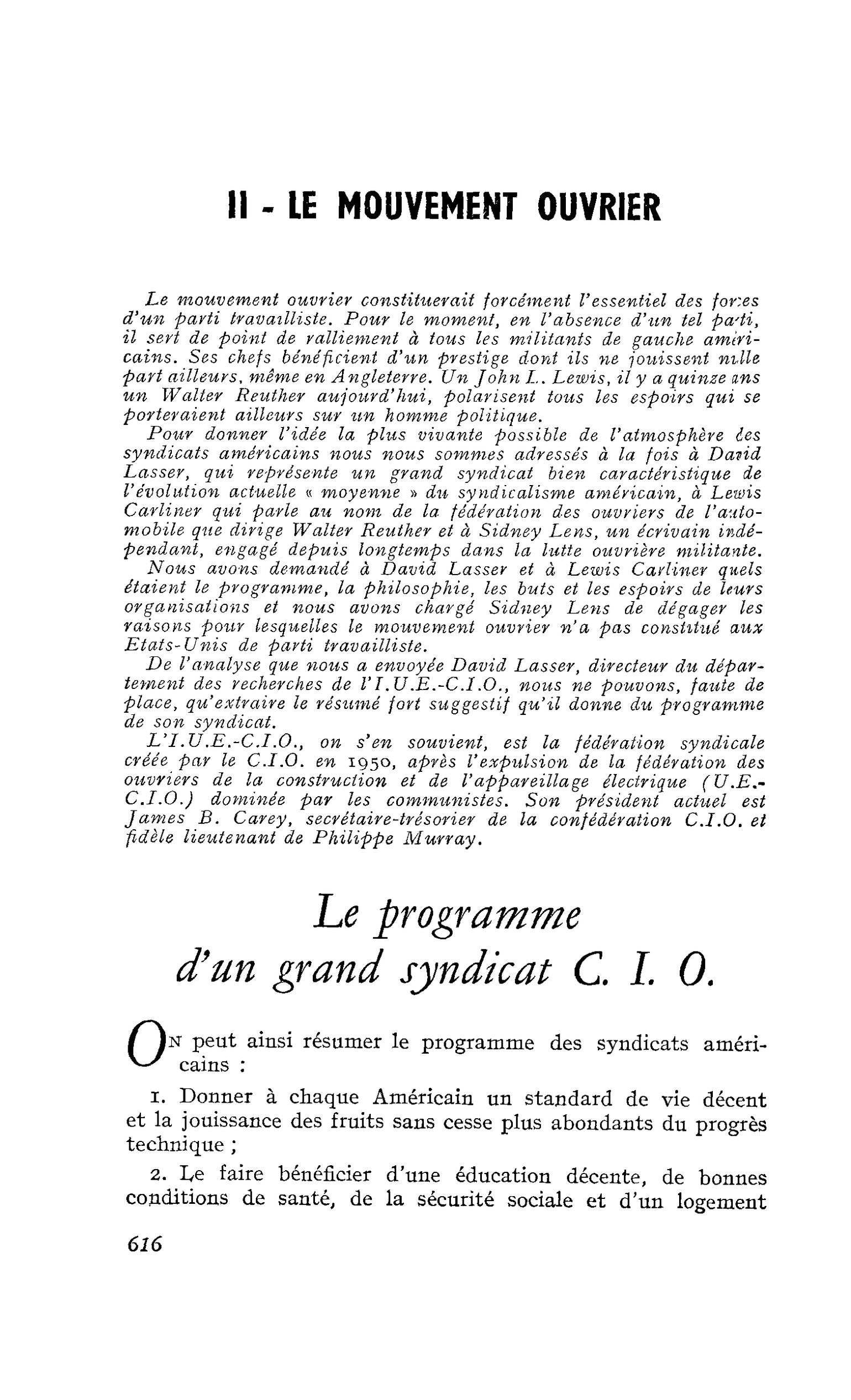 Il - LE MOUVEMENT OUVRIER