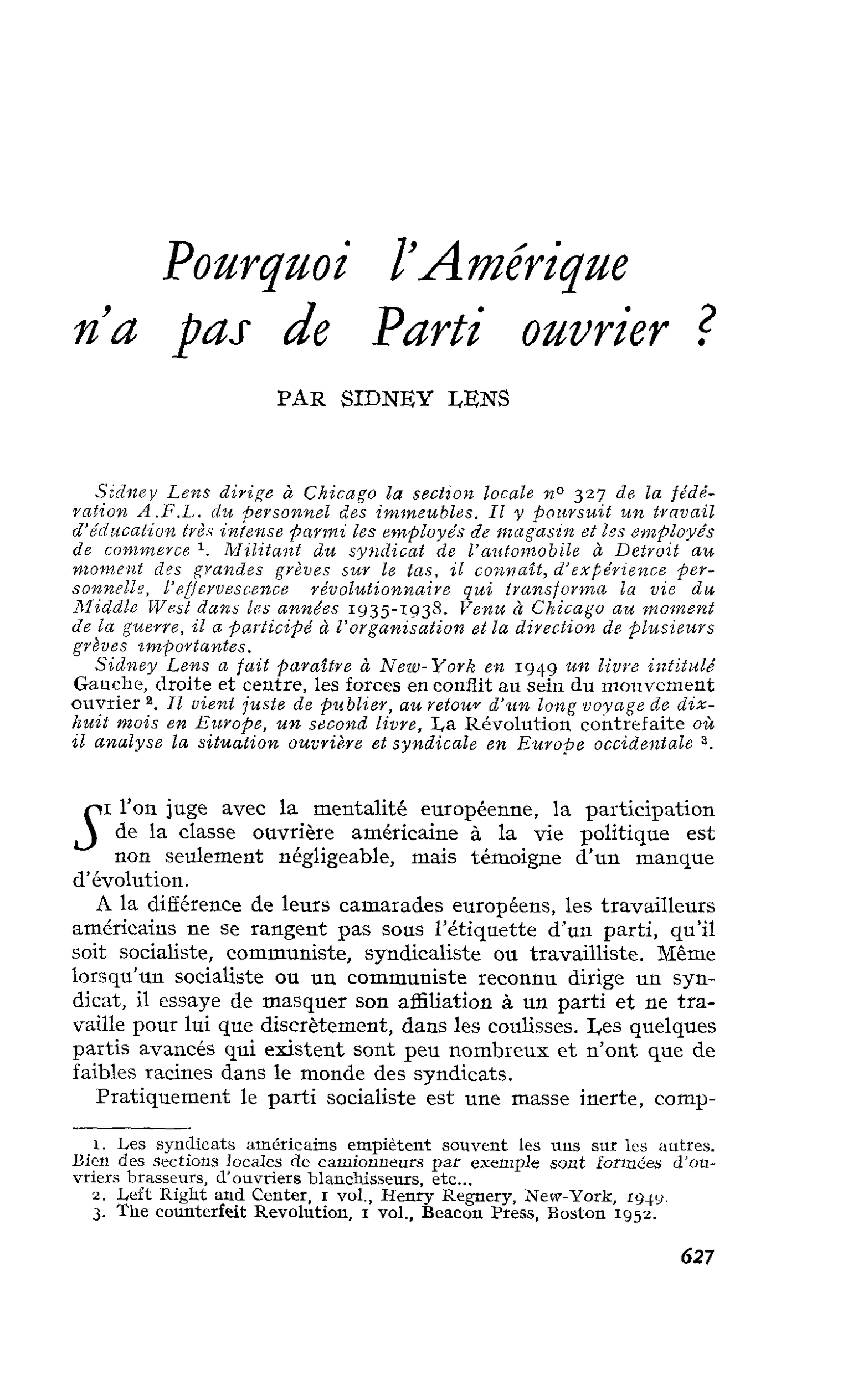 Pourquoi l’Amérique n’a pas de Parti ouvrier ?