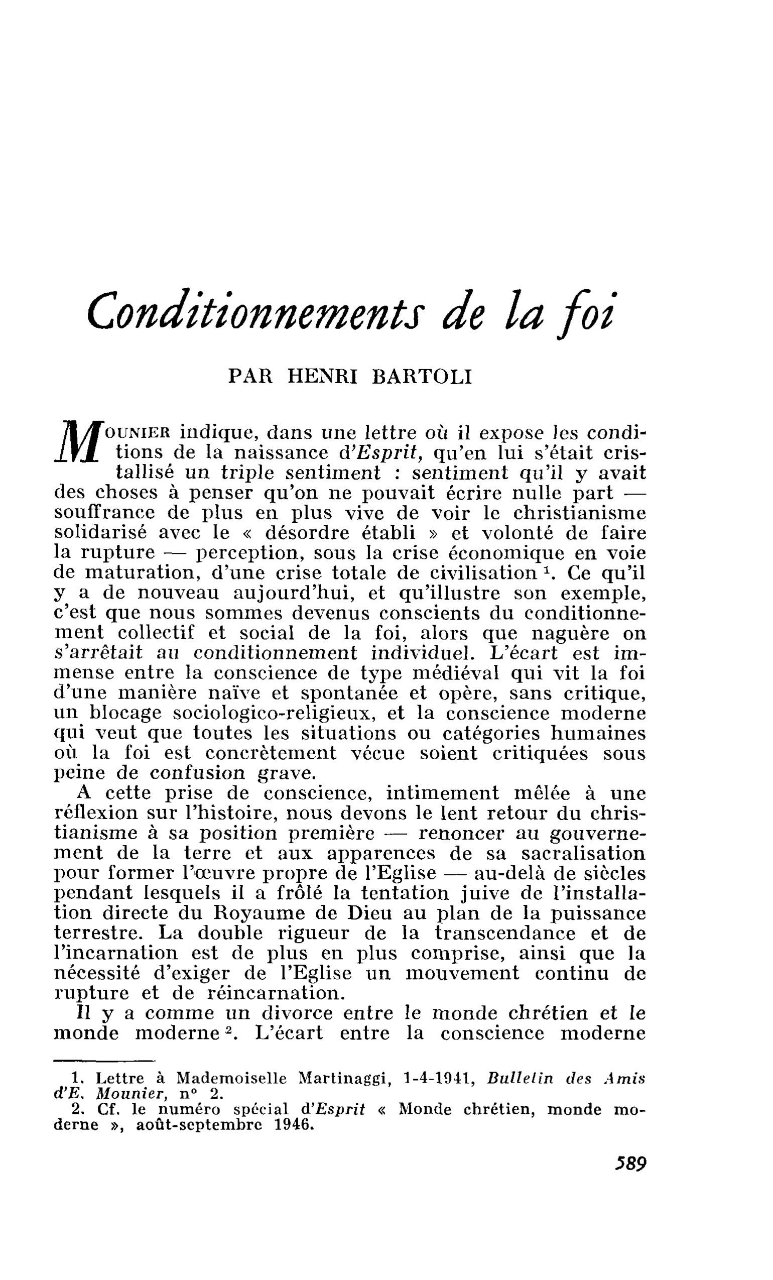 Conditionnements de la foi