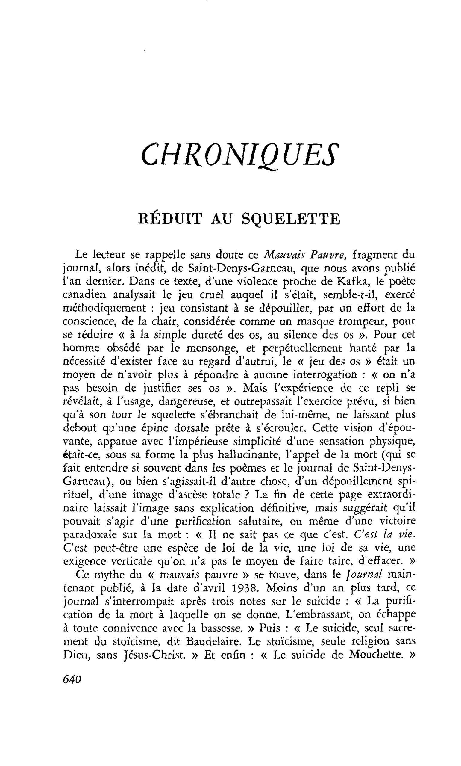 RÉDUIT AU SQUELETTE
