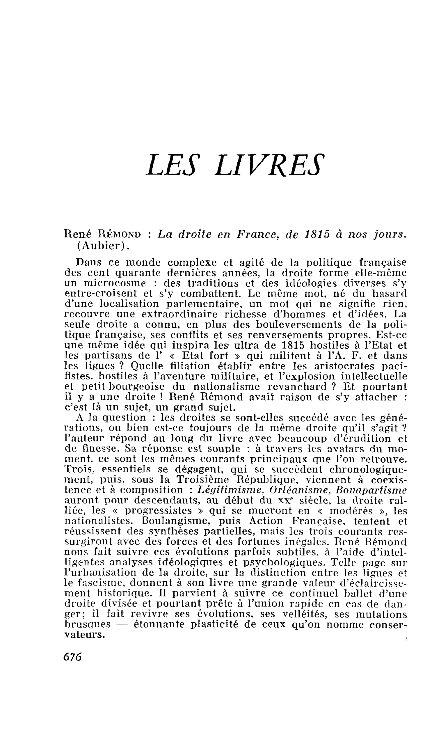 René Rémond : La droite en France, de 1815 à nos jours