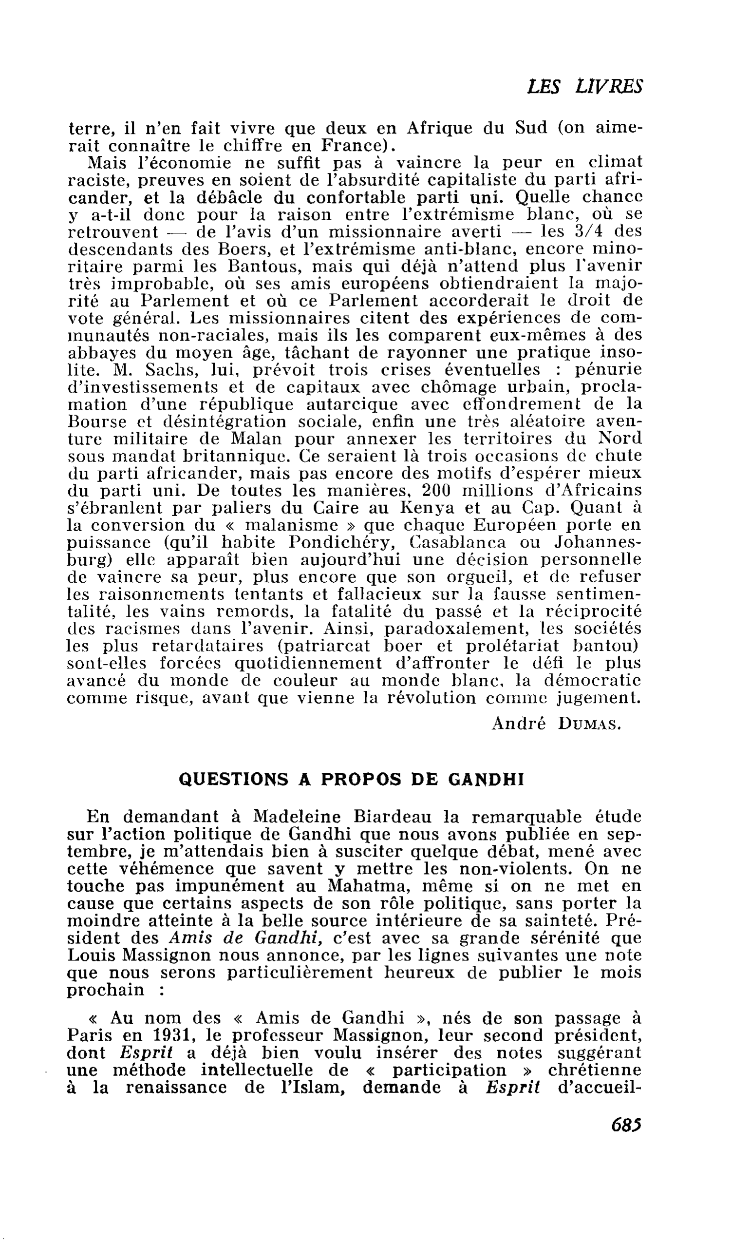 QUESTIONS A PROPOS DE GANDHI