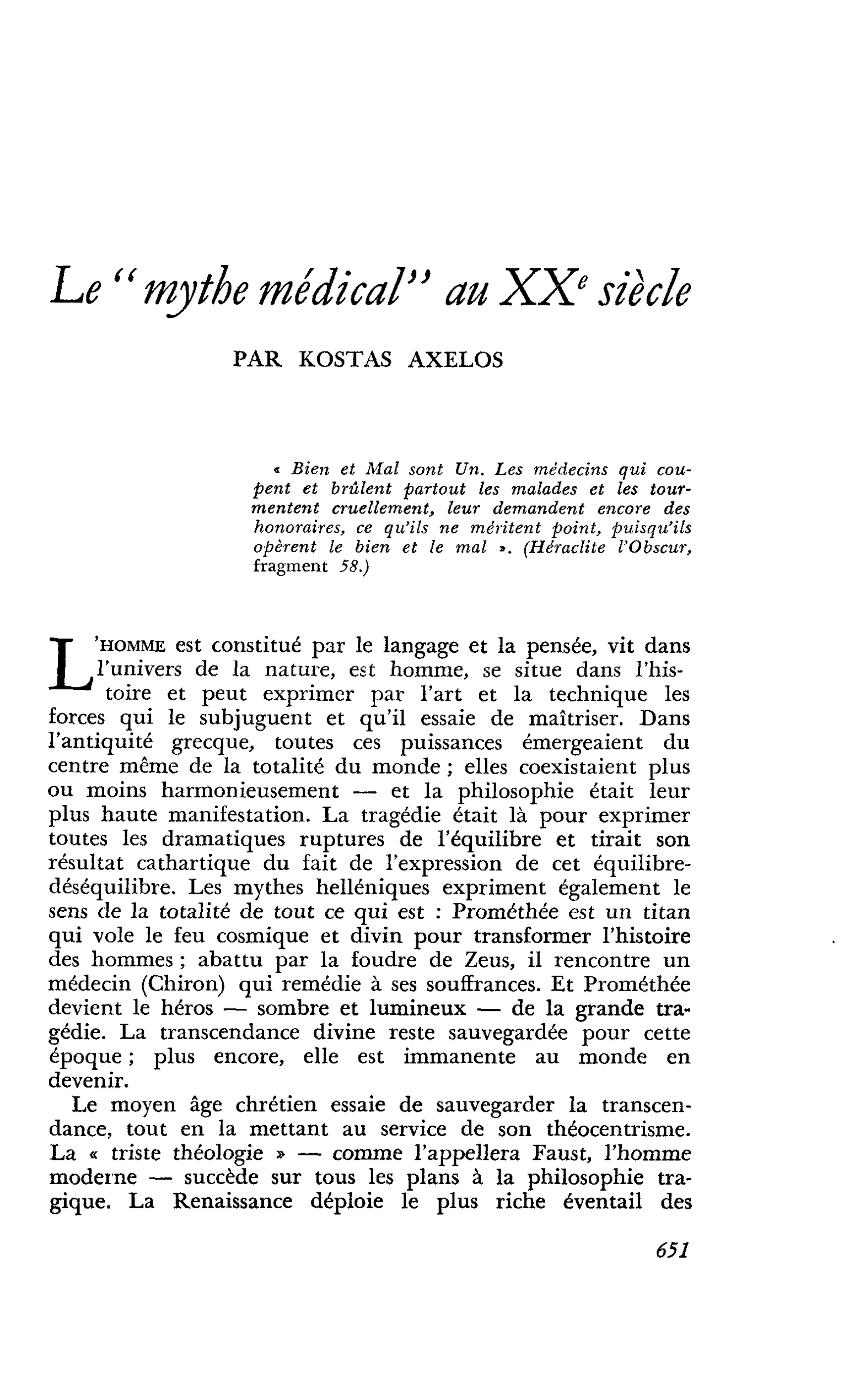 Le « ’mythe médical » au XXe siècle