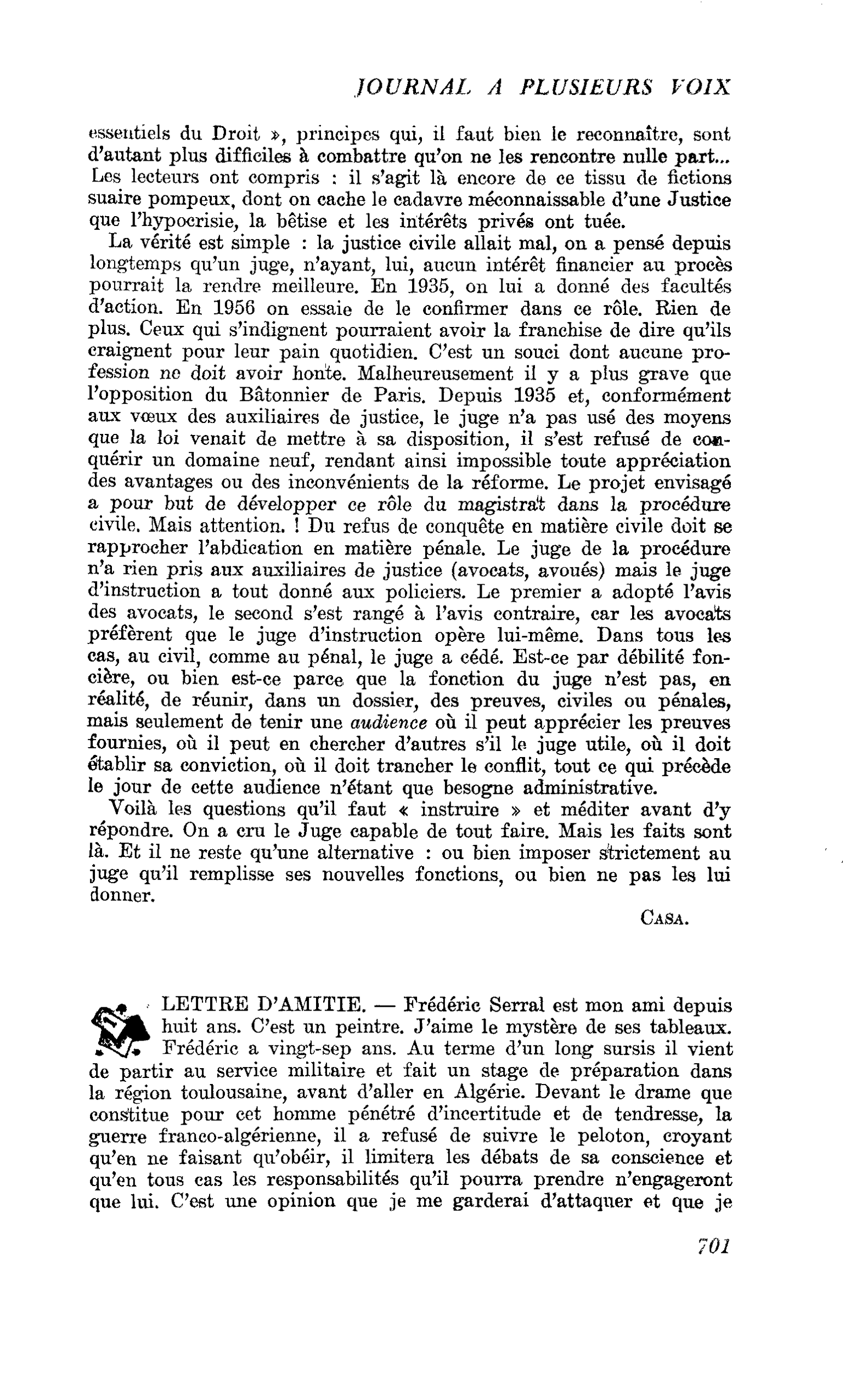 LETTRE D’AMITIE