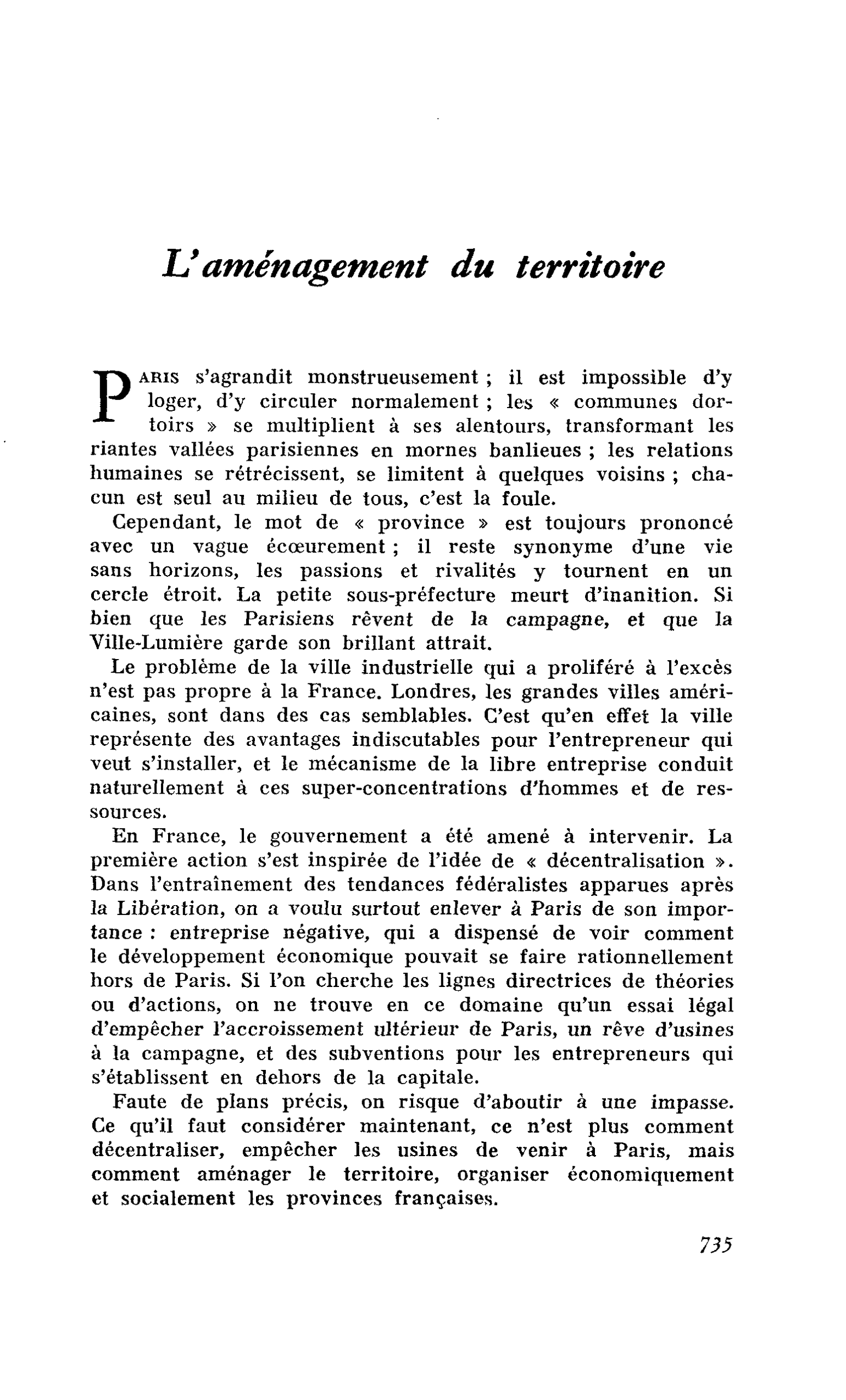 L’aménagement du territoire