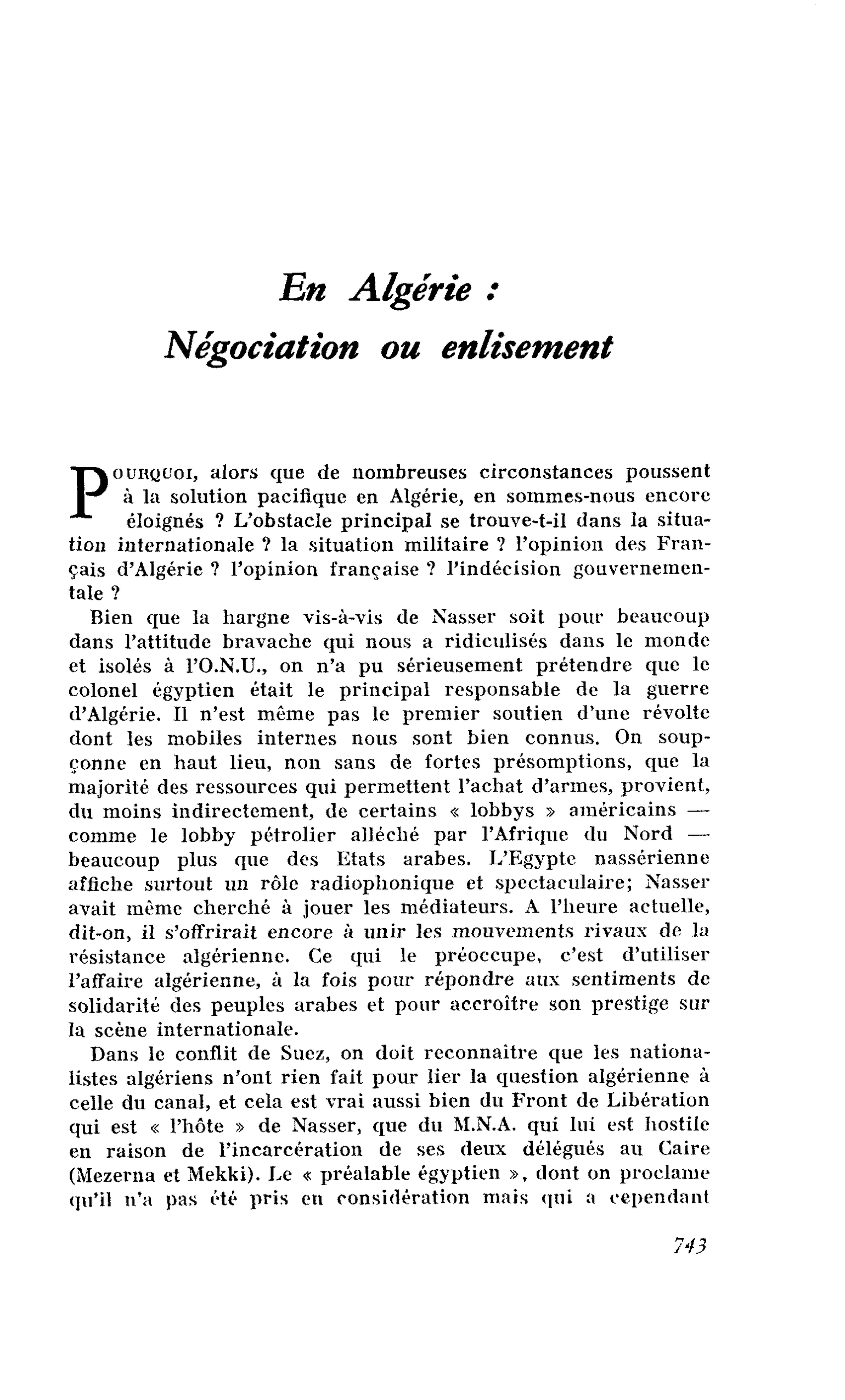 En Algérie : Négociation ou enlisement