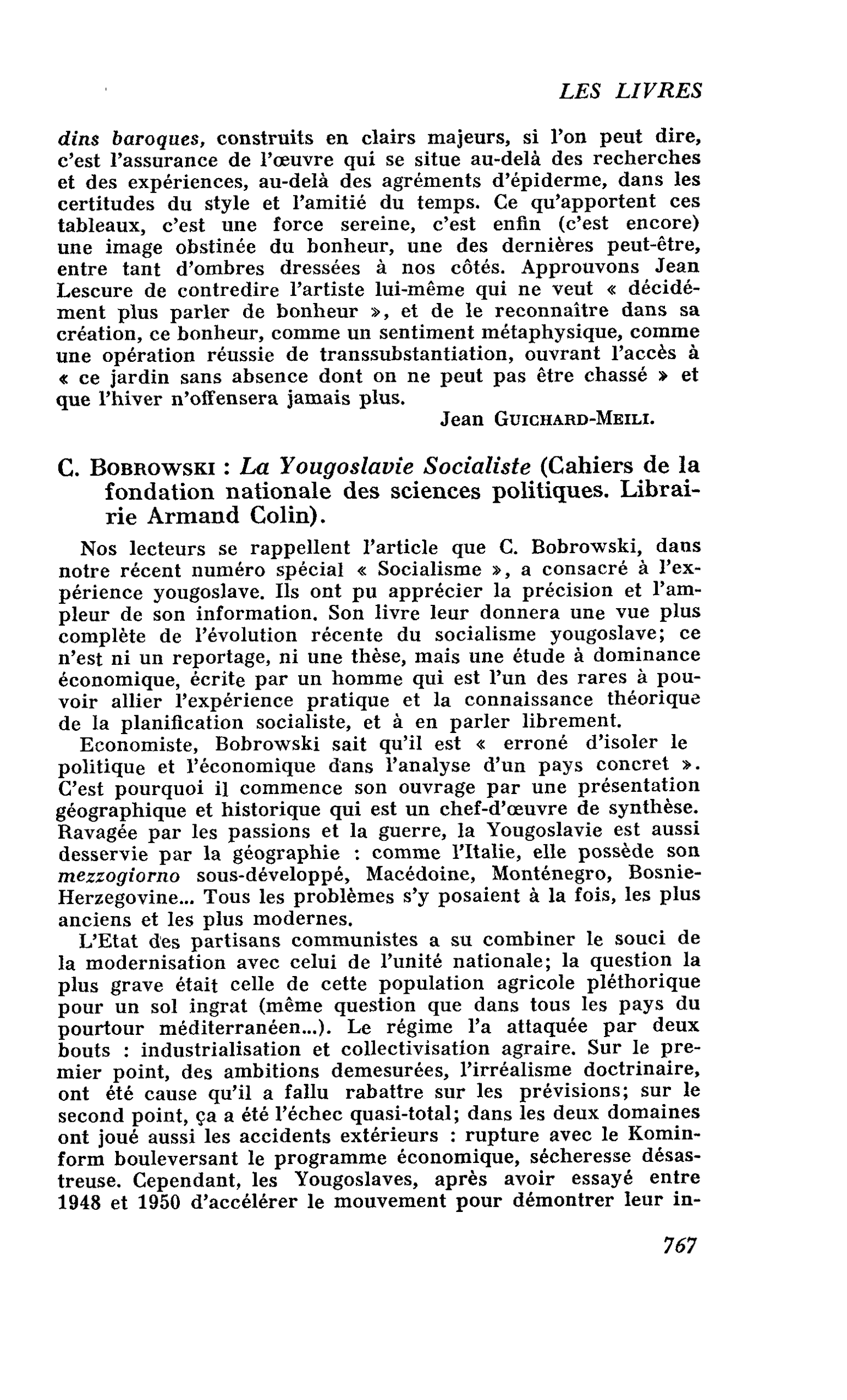 C. Bobrowski : La Yougoslavie Socialiste