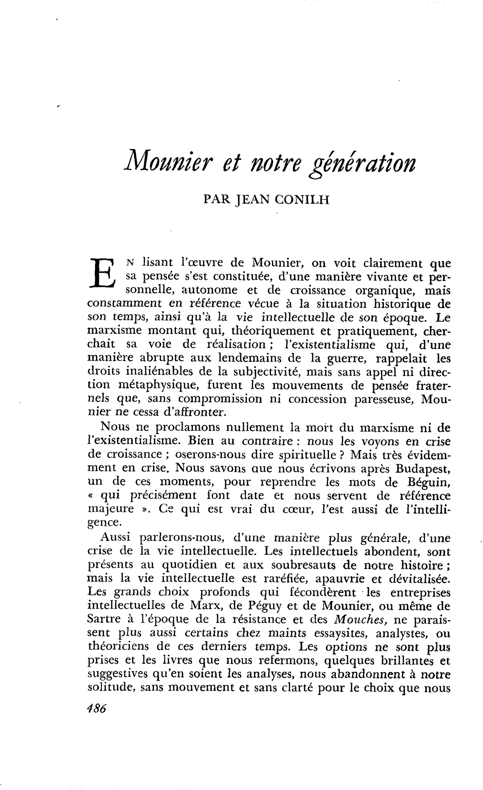 Mounier et notre génération