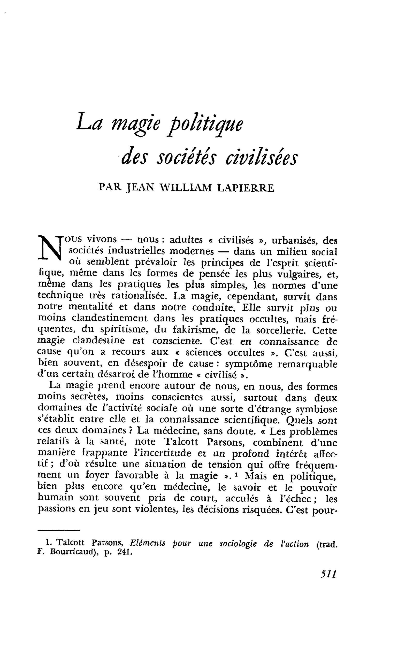 La magie politique des sociétés civilisées