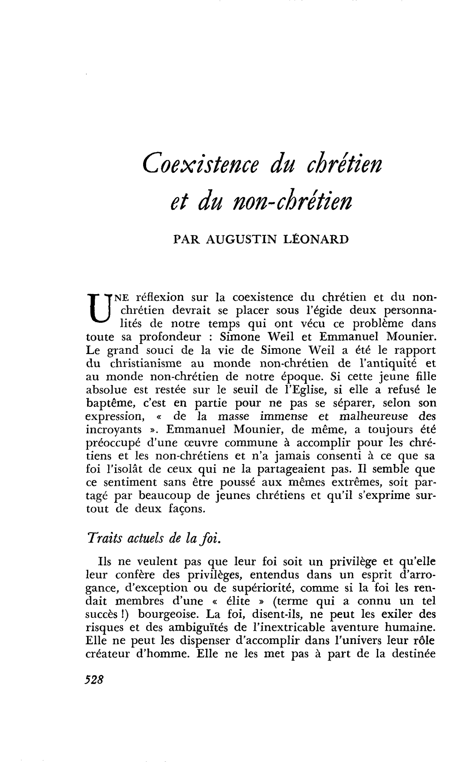 Coexistence du chrétien et du non-chrétien