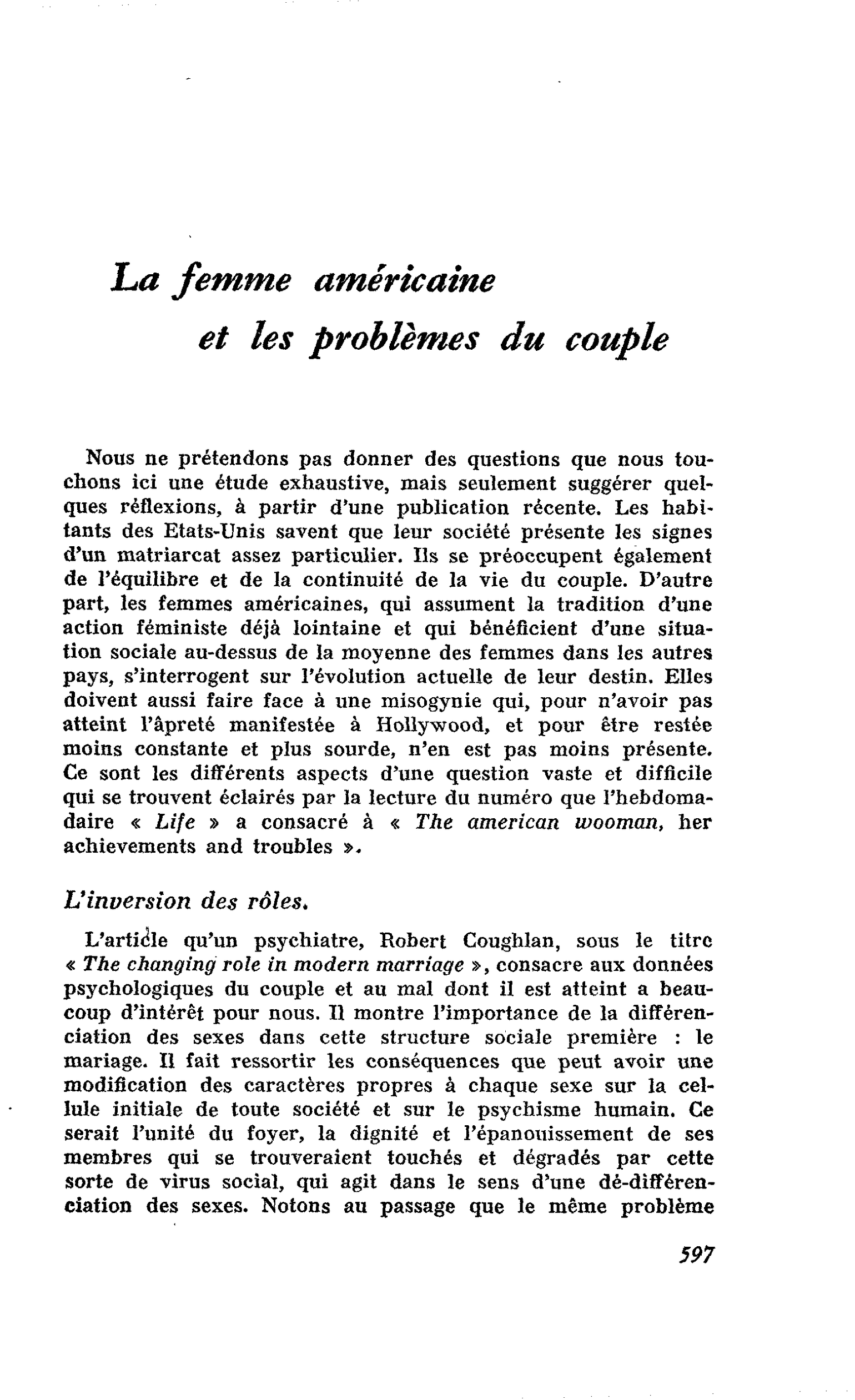 La femme américaine et les problèmes du couple