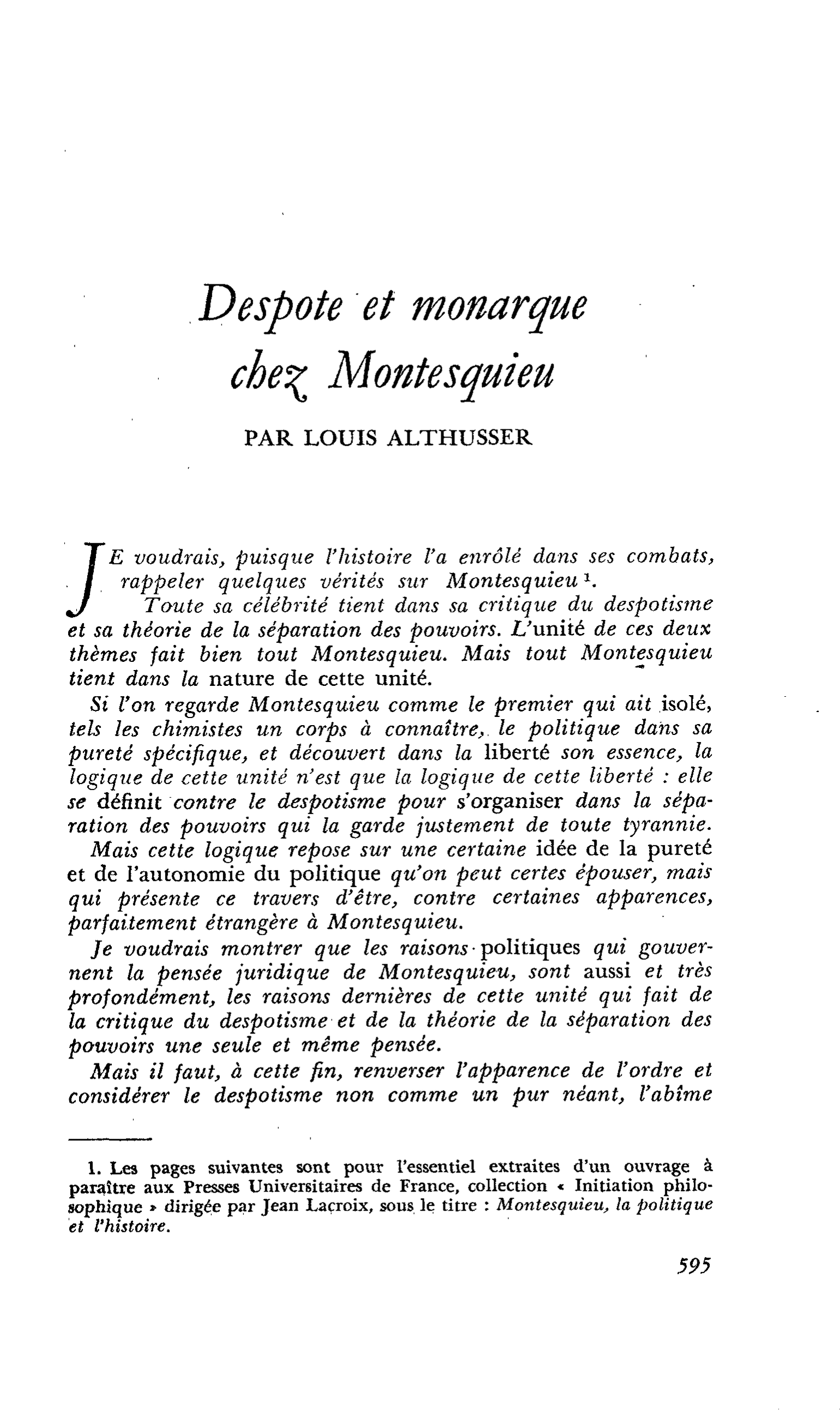 Despote et monarque chez Montesquieu