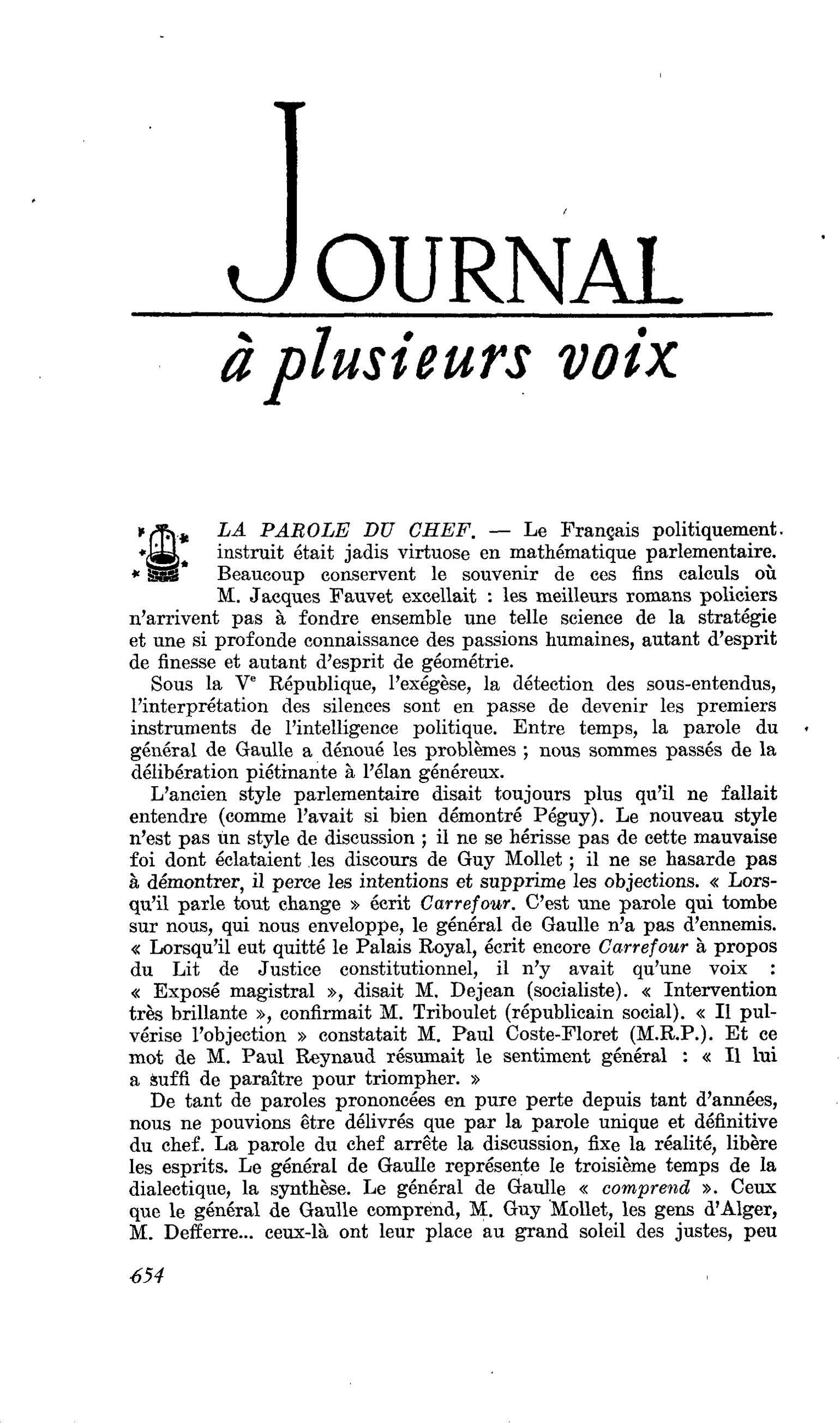 LA PAROLE DU CHEF