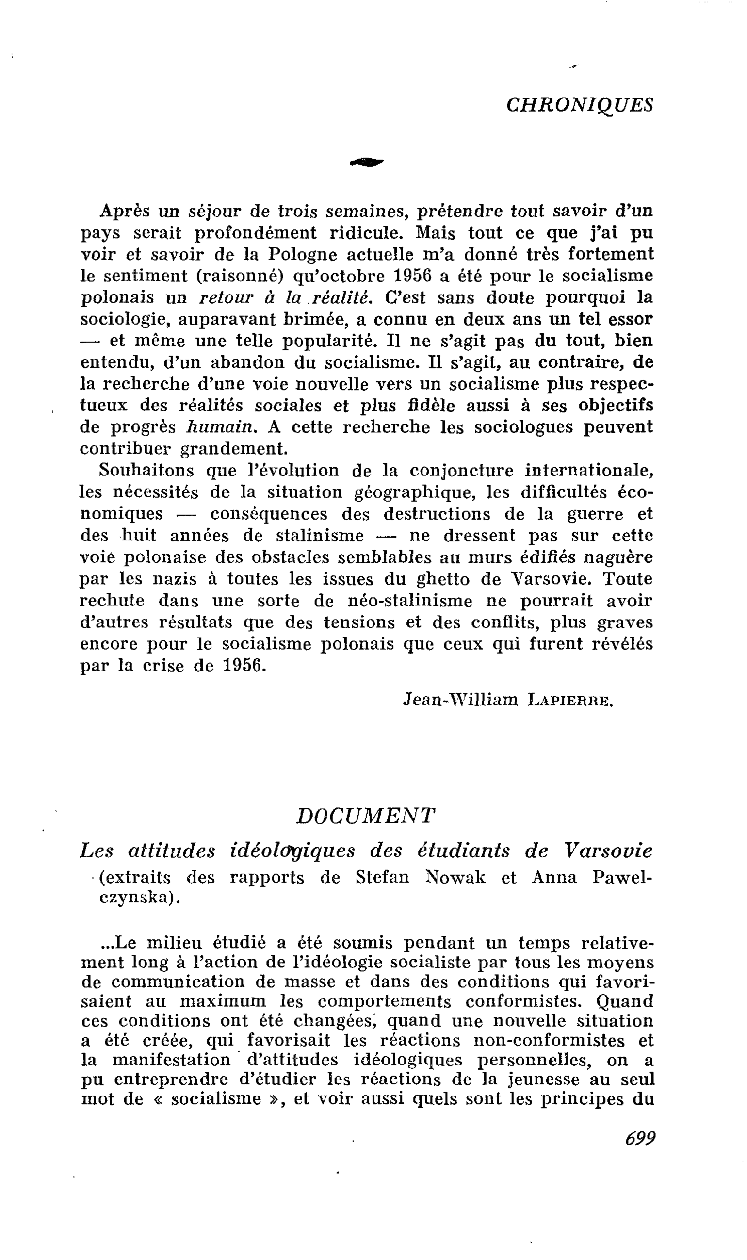 Les attitudes ideoloyiques des étudiants de Varsovie