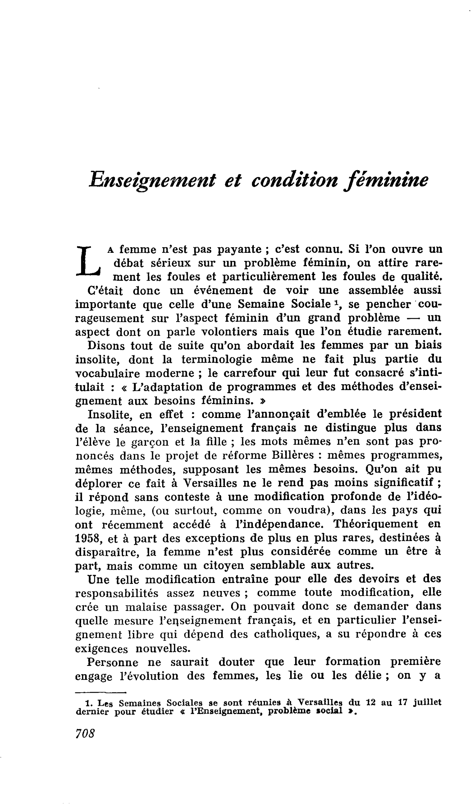 Enseignement et condition féminine