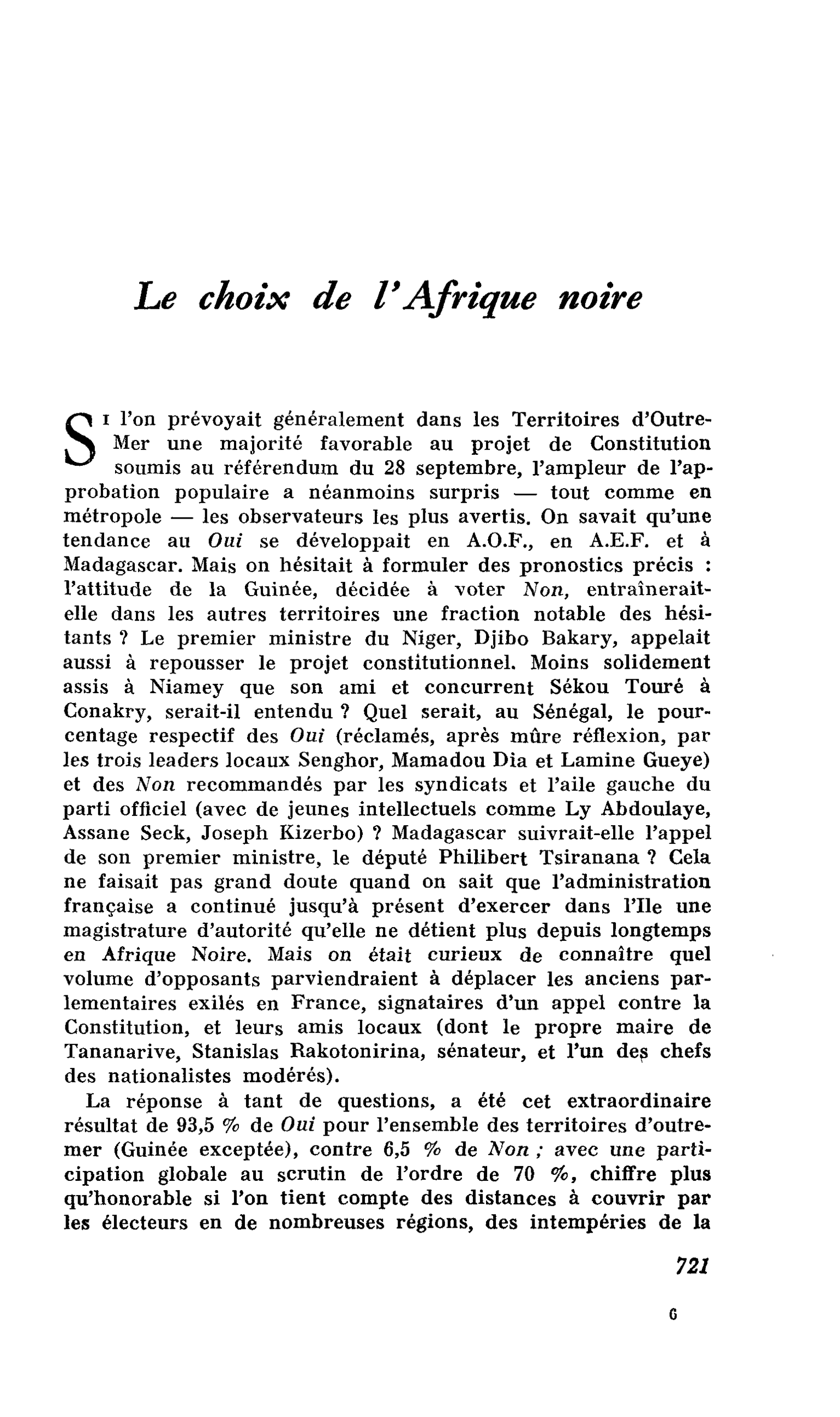 Le choix de l’Afrique noire