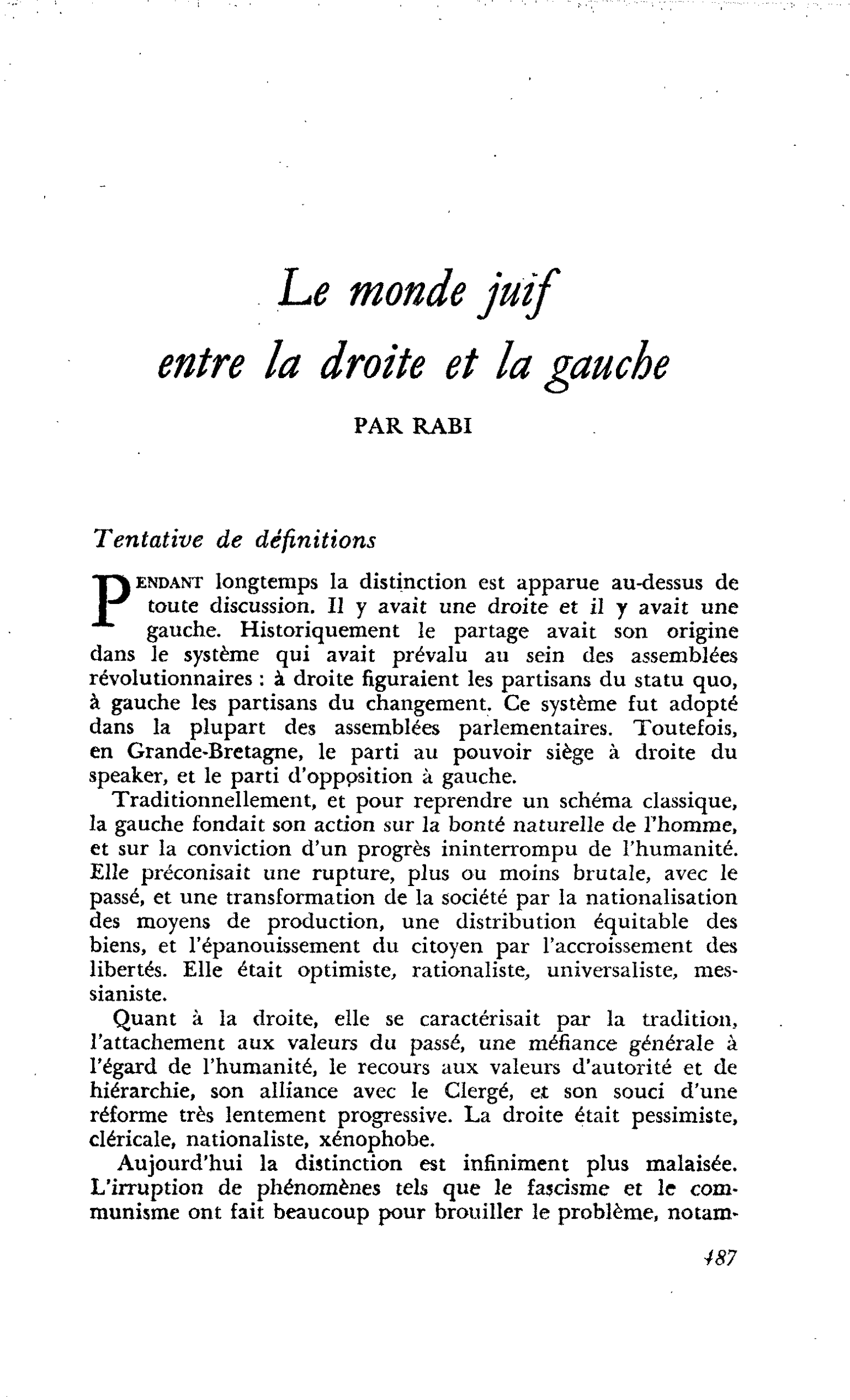 Le monde juif entre la droite et la gauche
