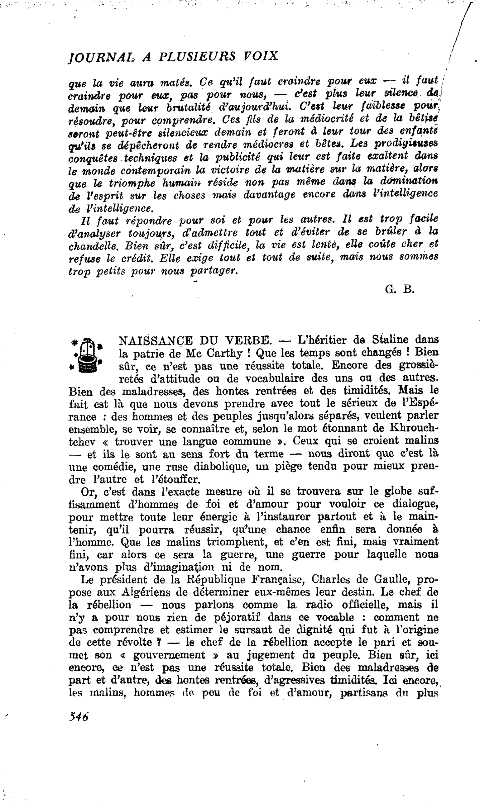 NAISSANCE DU VERBE