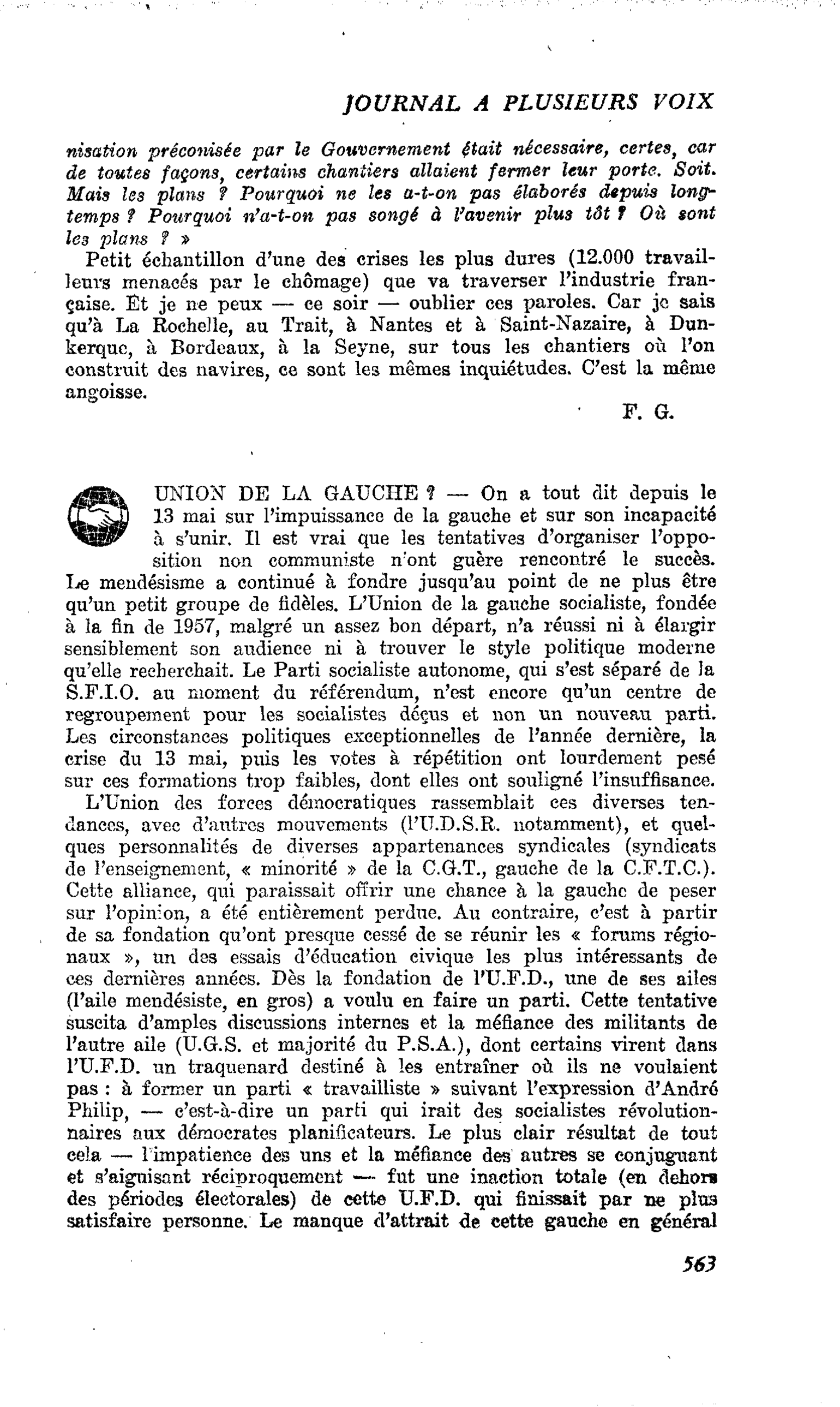 UNION DE LA GAUCHE ?