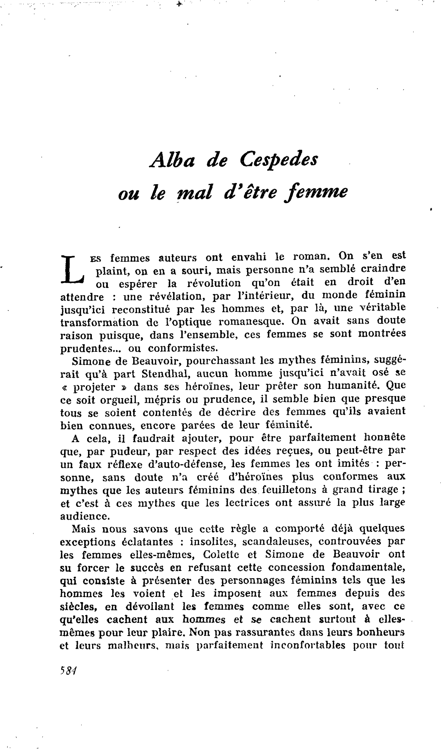Aléa de Cespedes ou le mal d’être femme