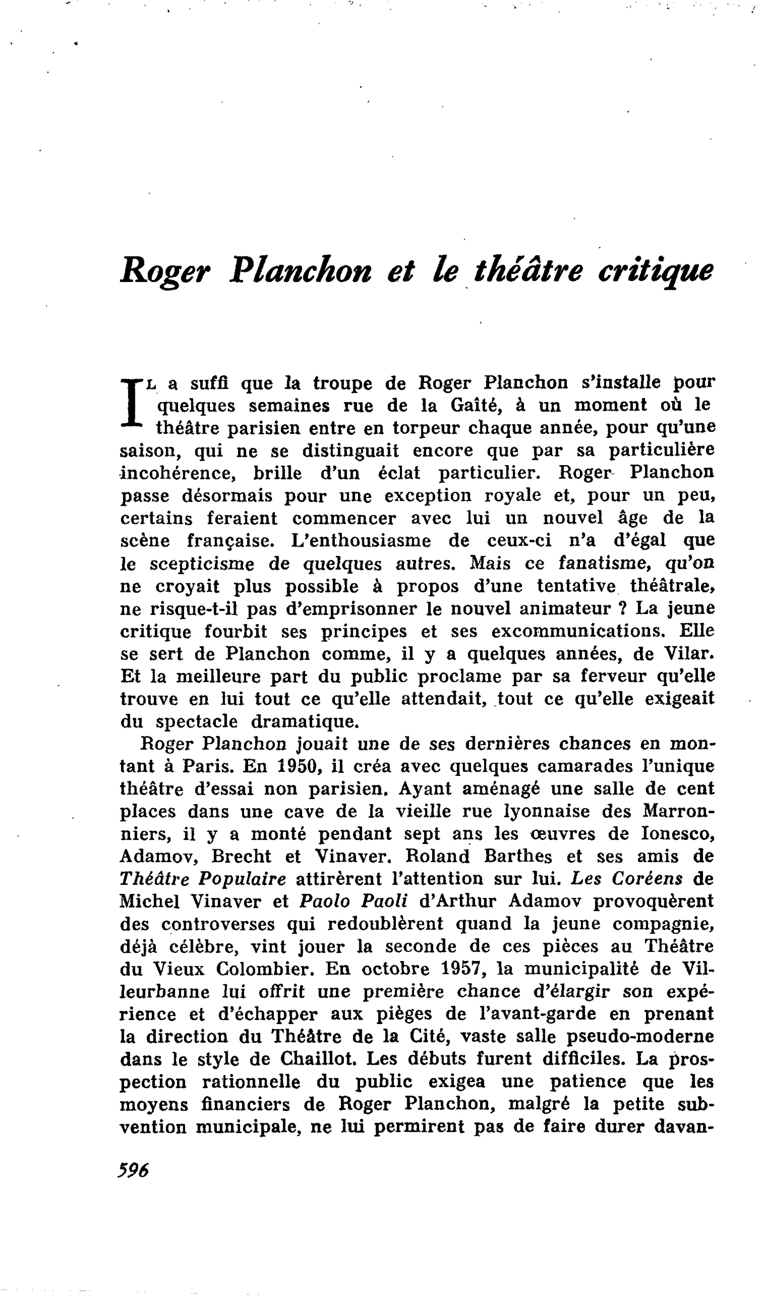 Roger Planchon et le théâtre critique