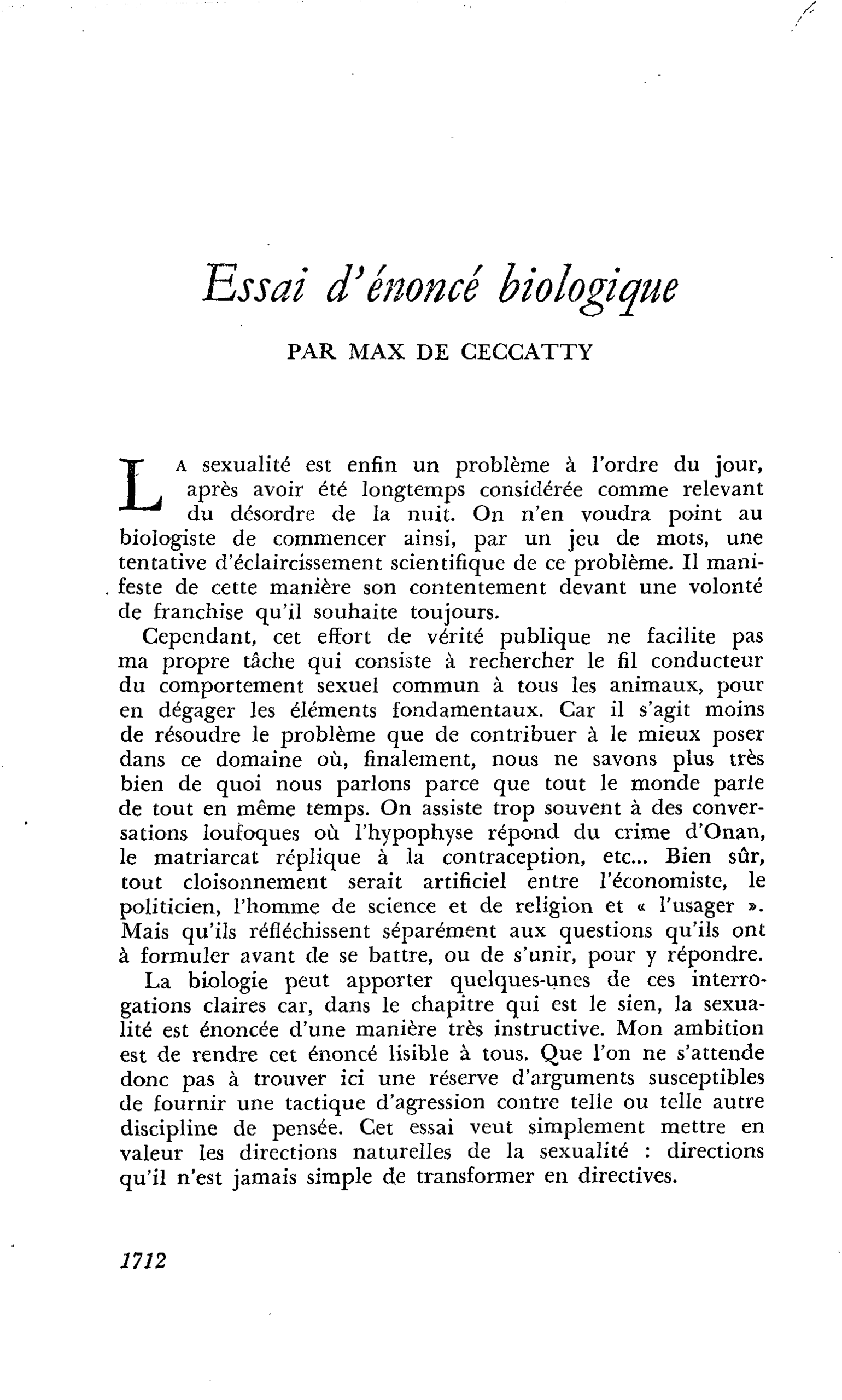Essai d’énoncé biologique