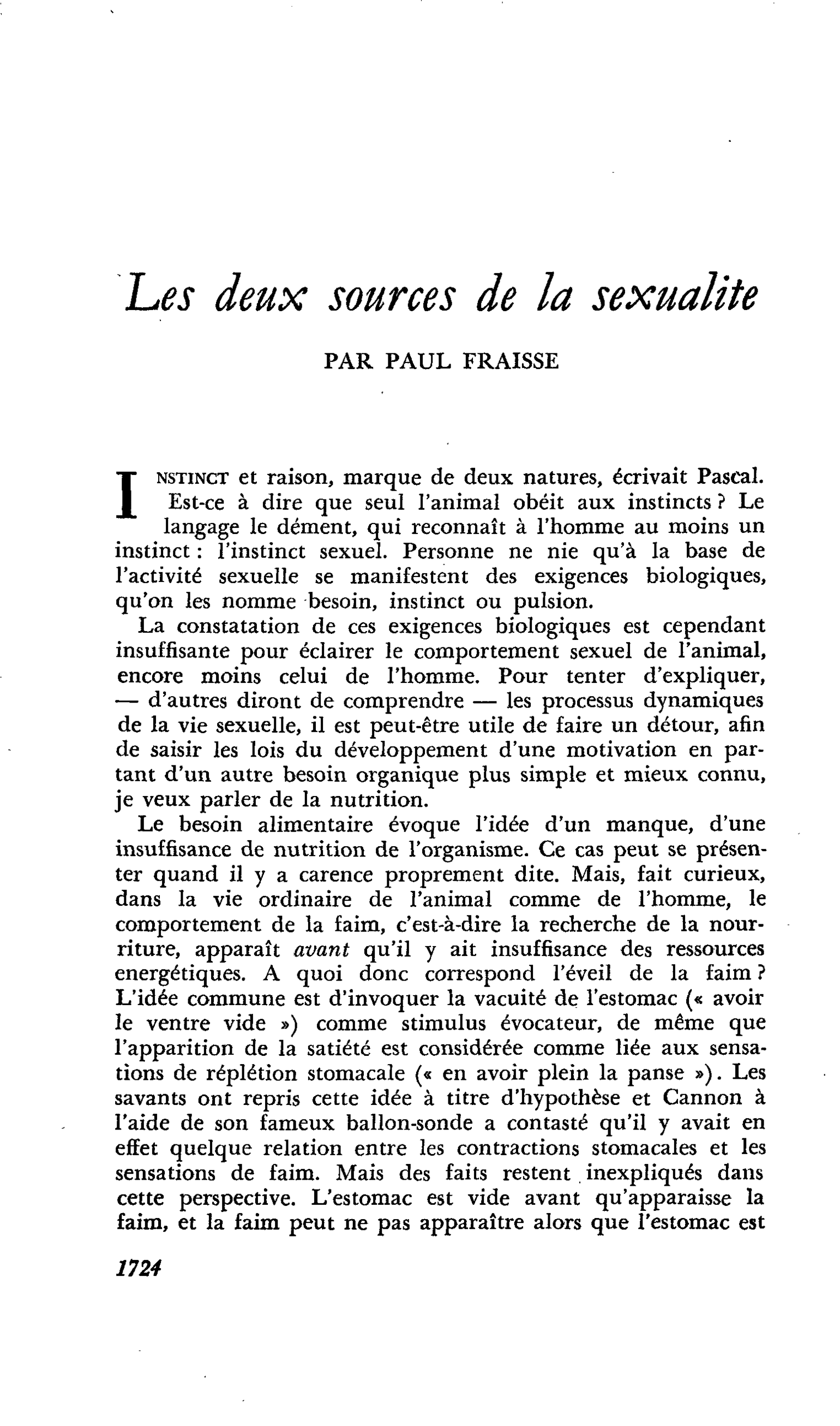 Les deux sources de la sexualité