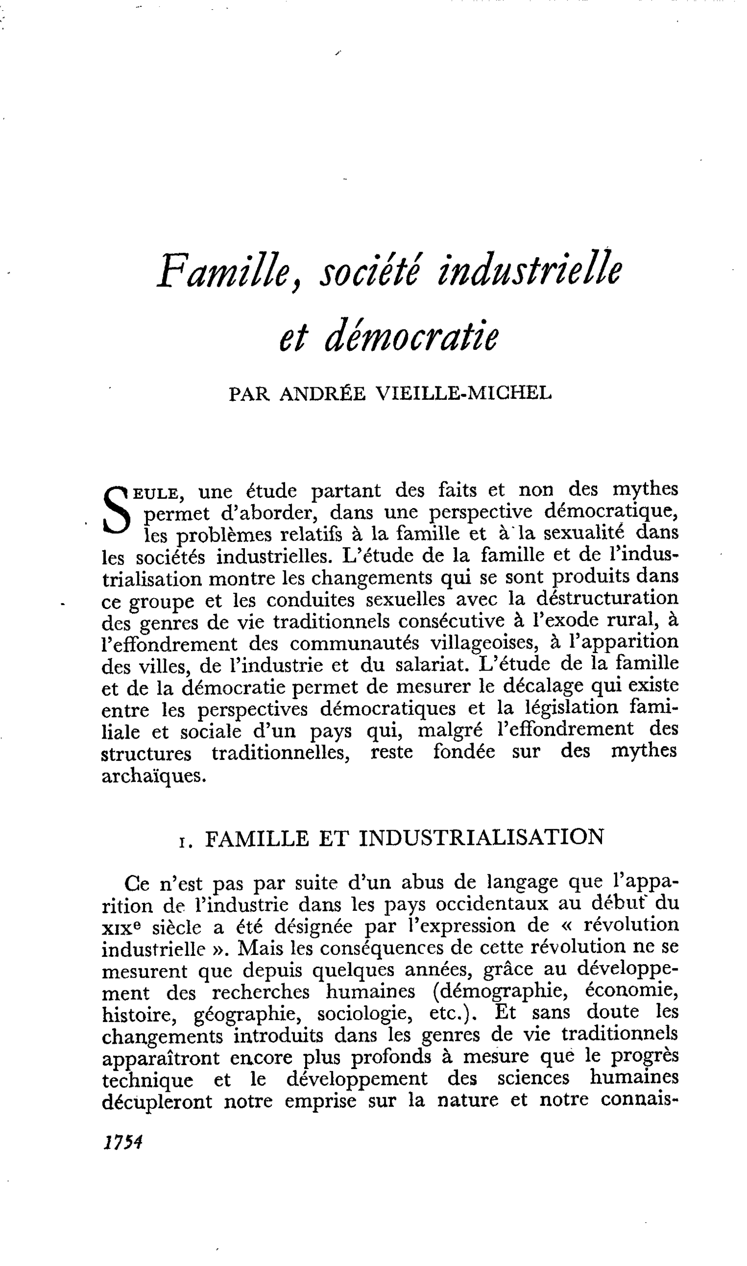 Famille, société industrielle et démocratie