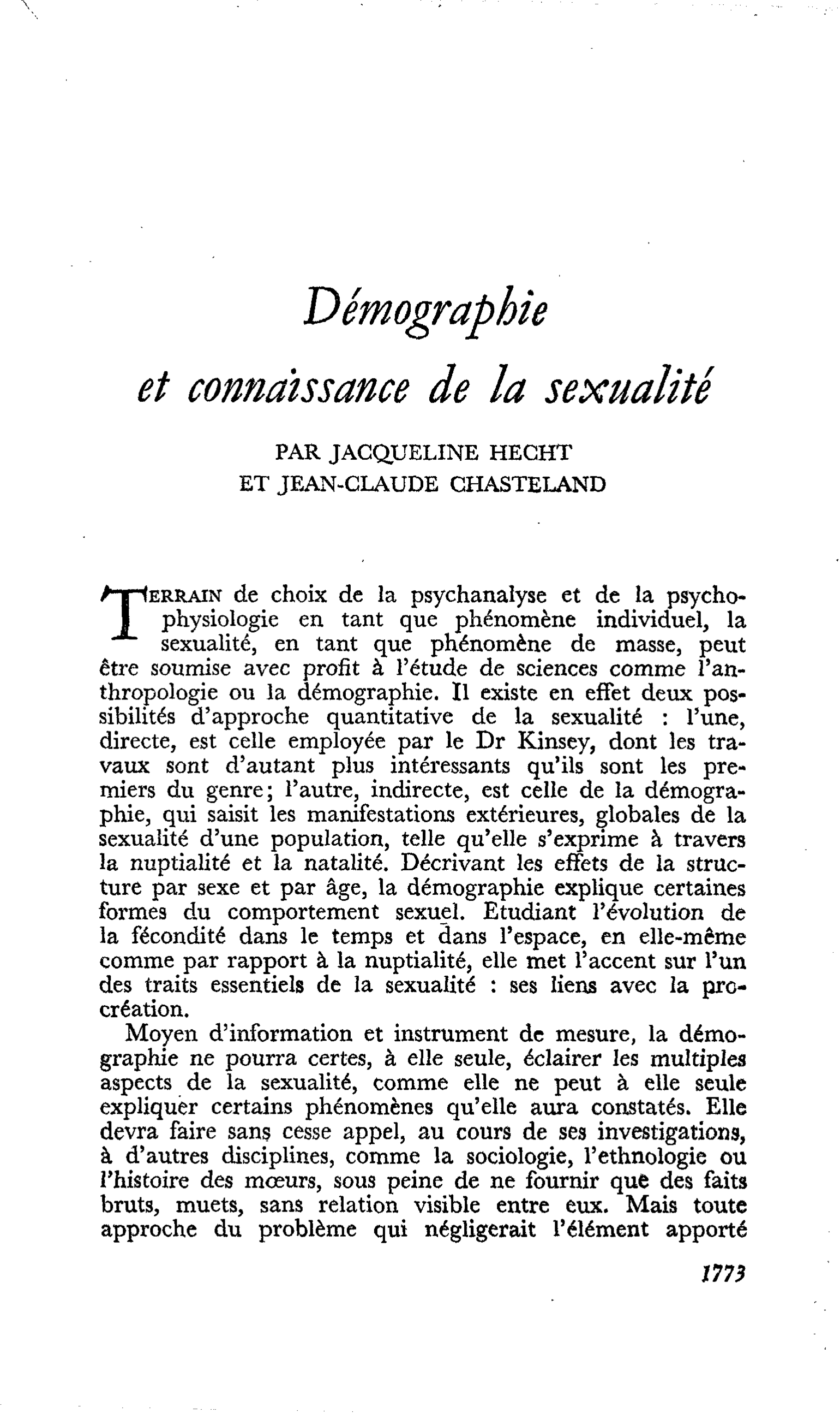 Démographie et connaissance de la sexualité