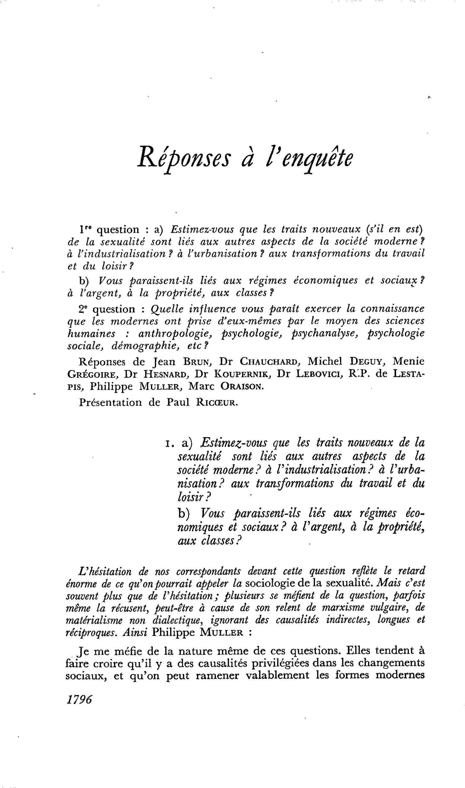 Réponses à l’enquête