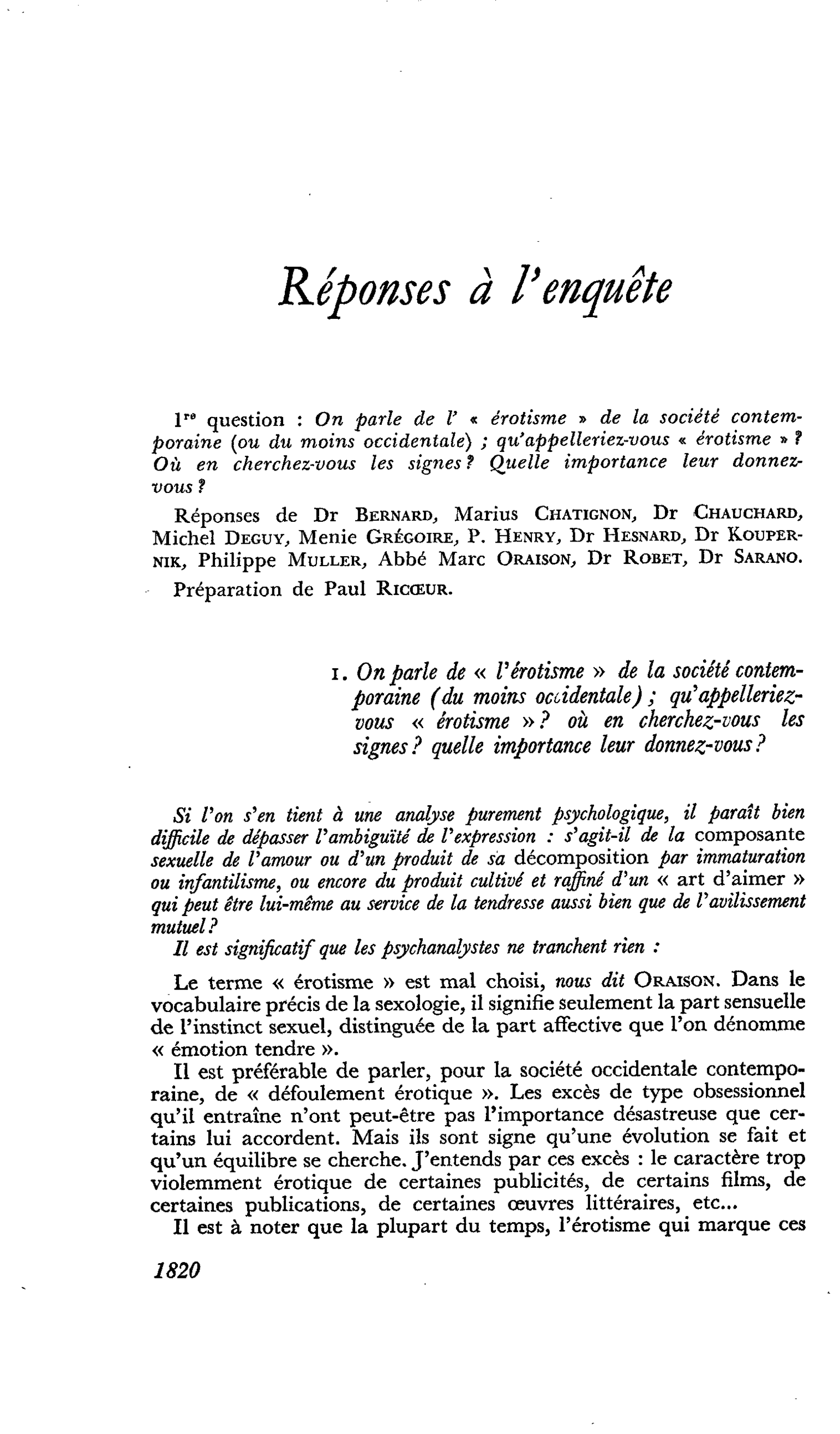 Réponses à l’enquête