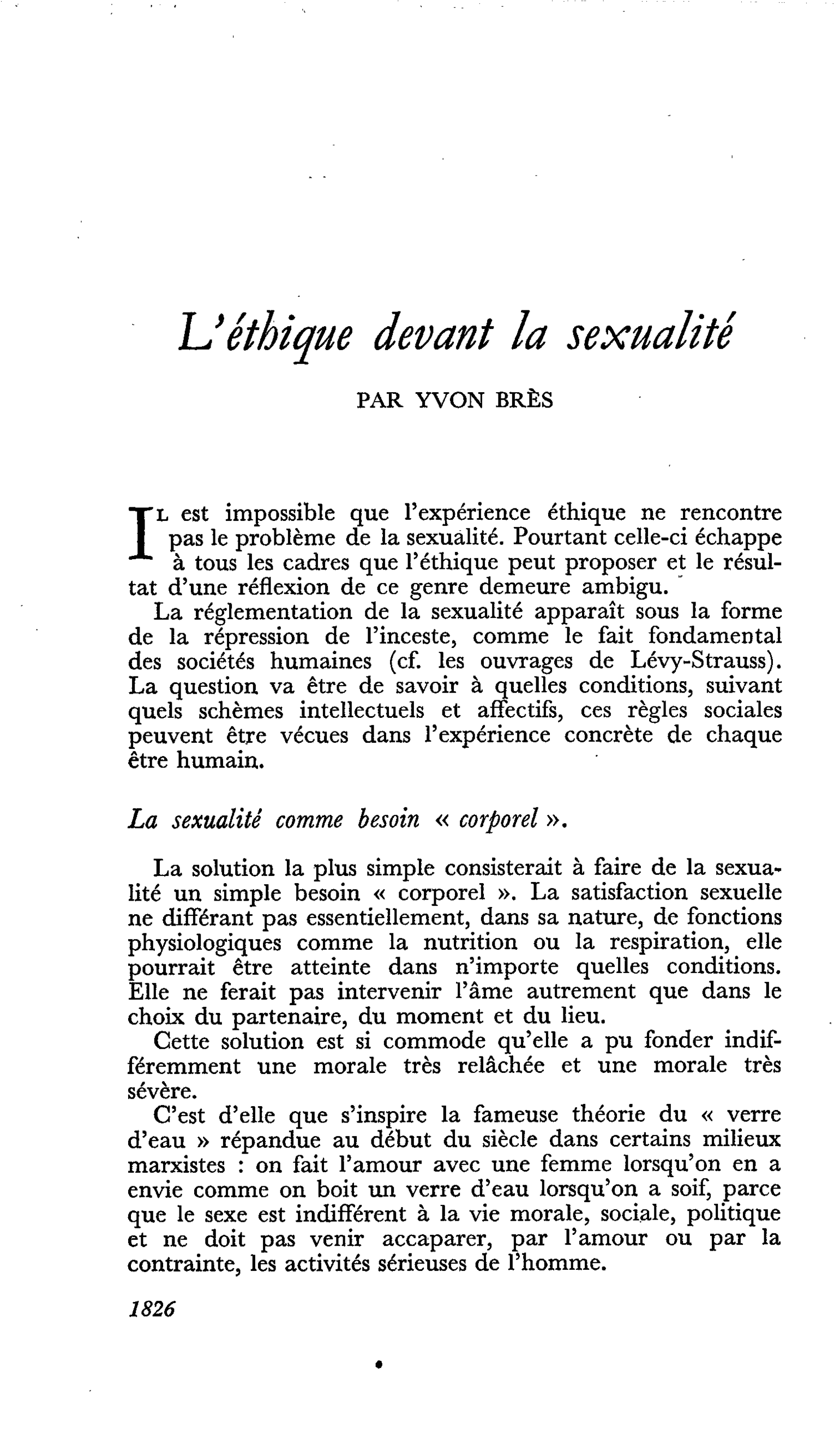 L’éthique devant la sexualité