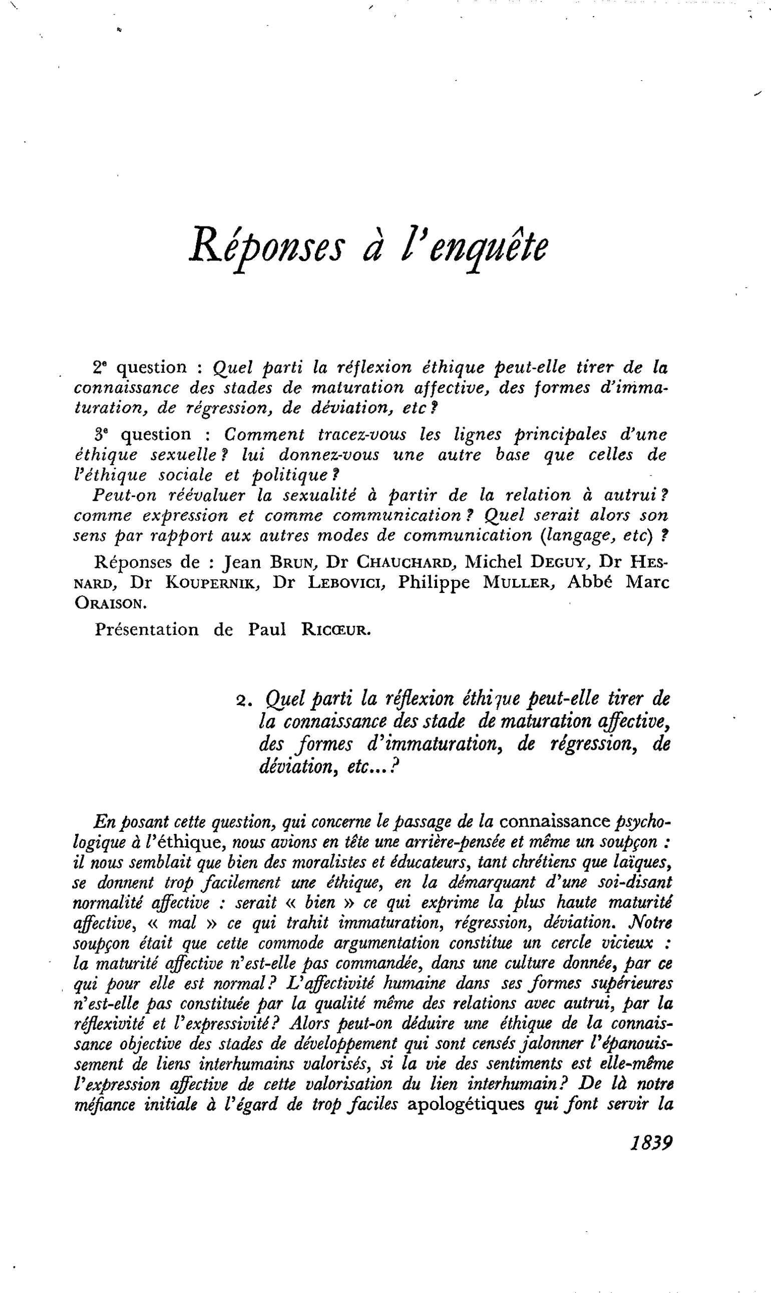 Réponses à l’enquête