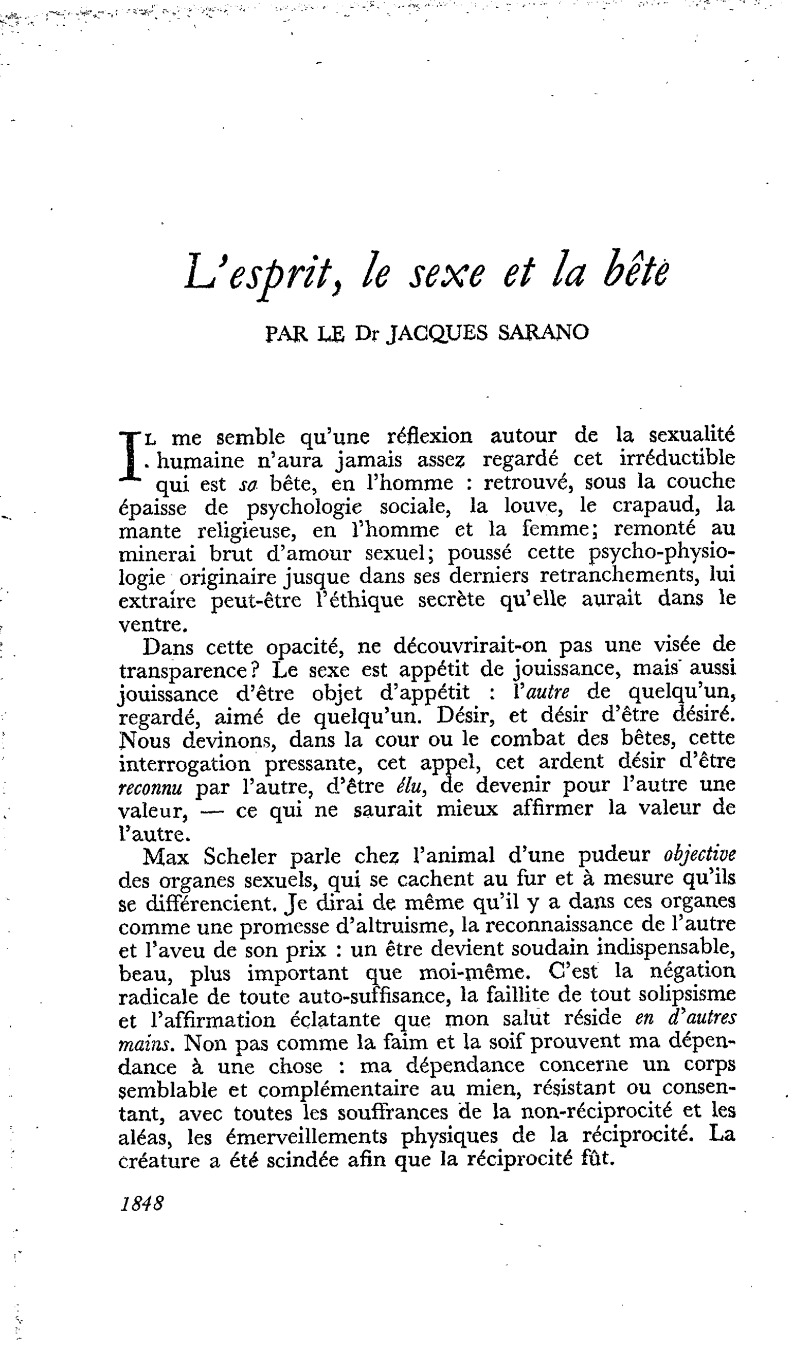 L’esprit, le sexe et la bête
