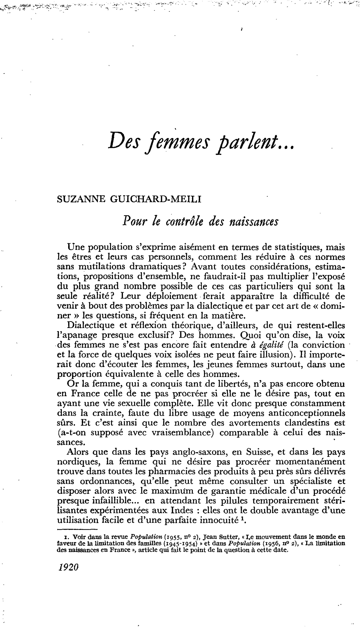 Des femmes parlent… : Pour le contrôle des naissances