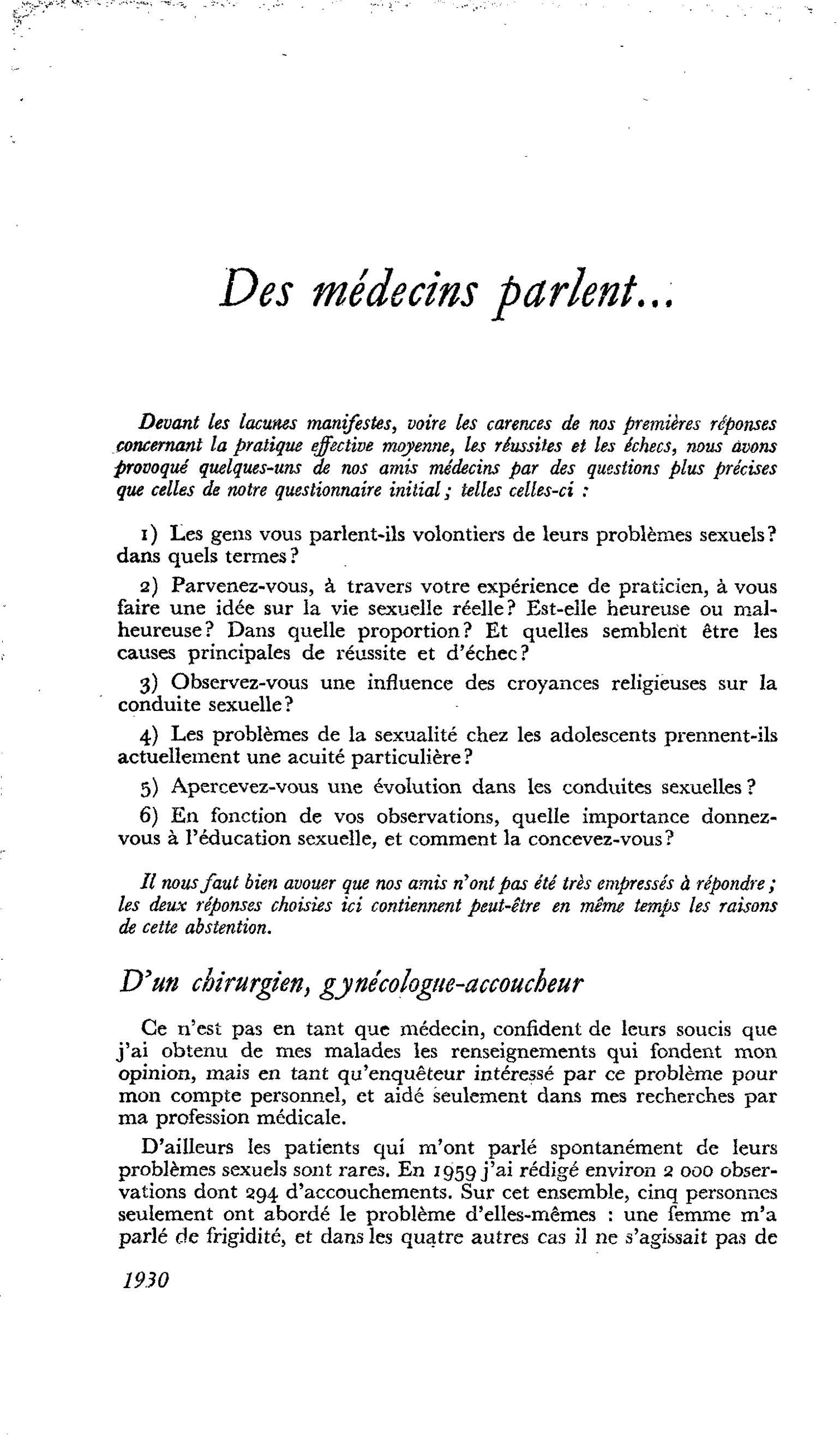 Des médecins parlent…