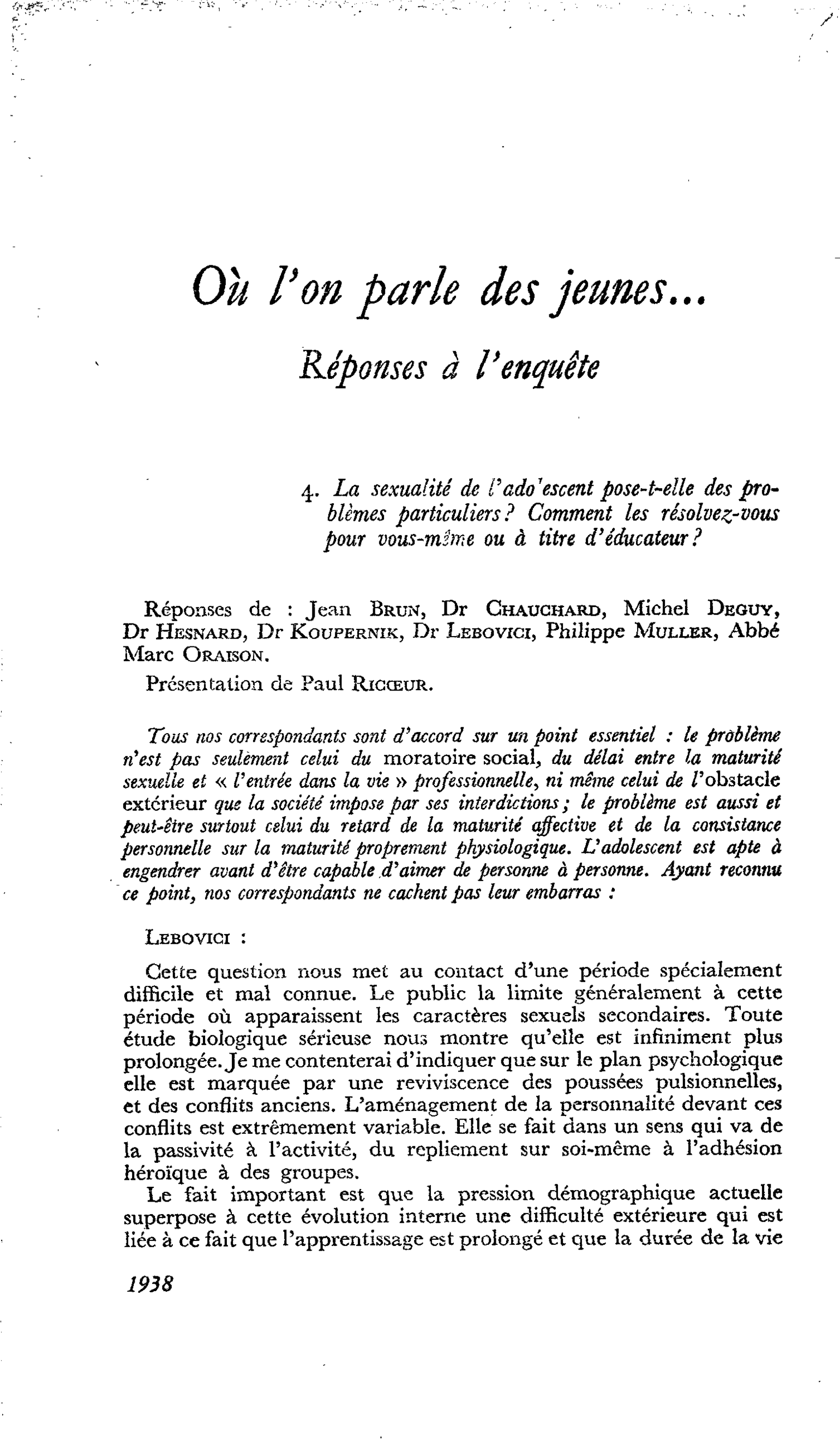 Où l’on parle des jeunes… Réponses à l’enquête