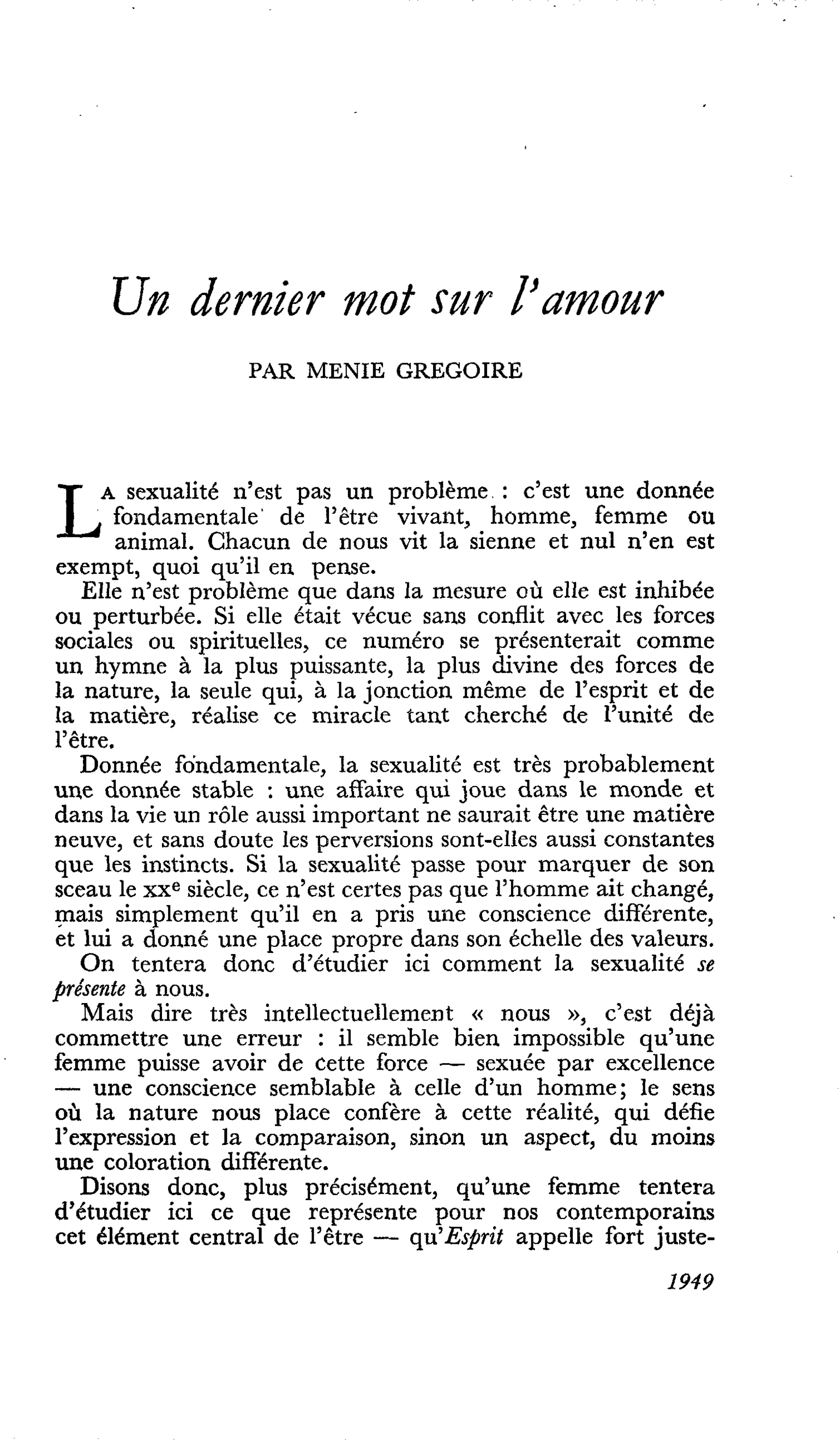 Un dernier mot sur l’amour