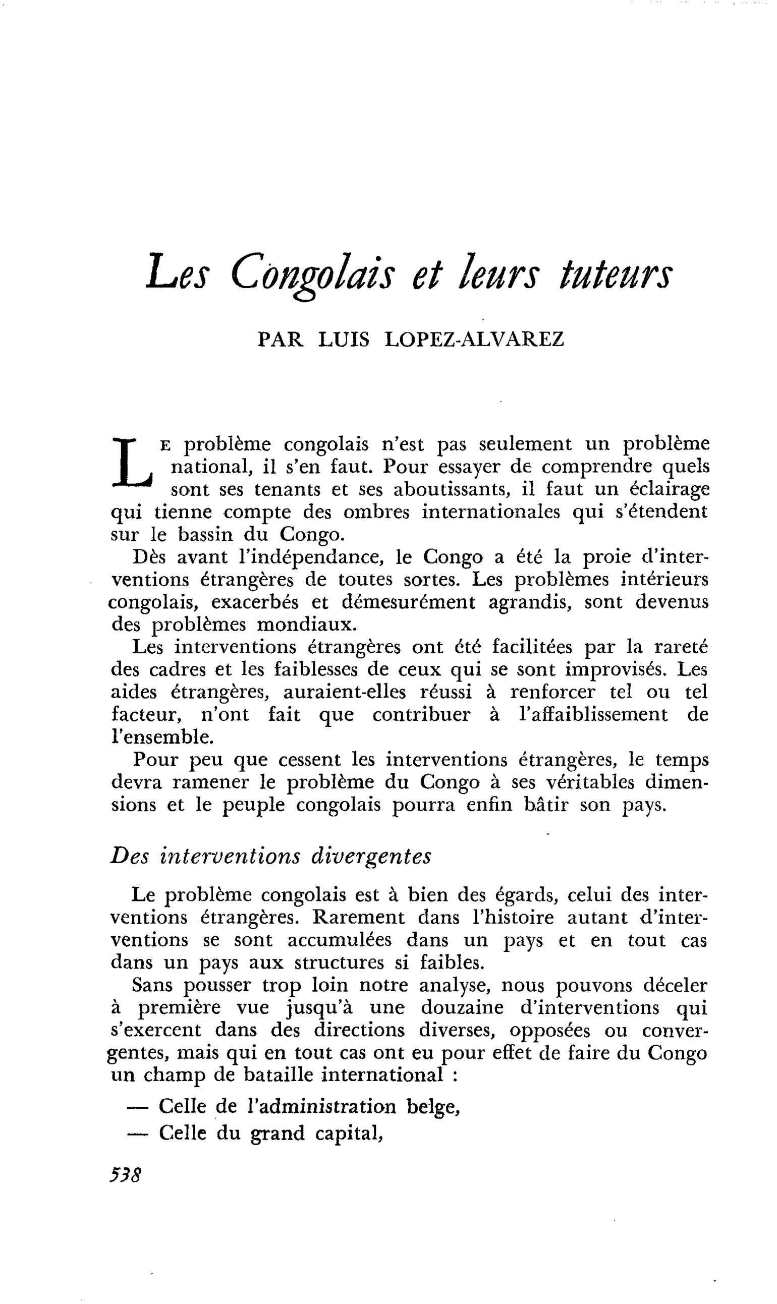 Les Congolais et leurs tuteurs