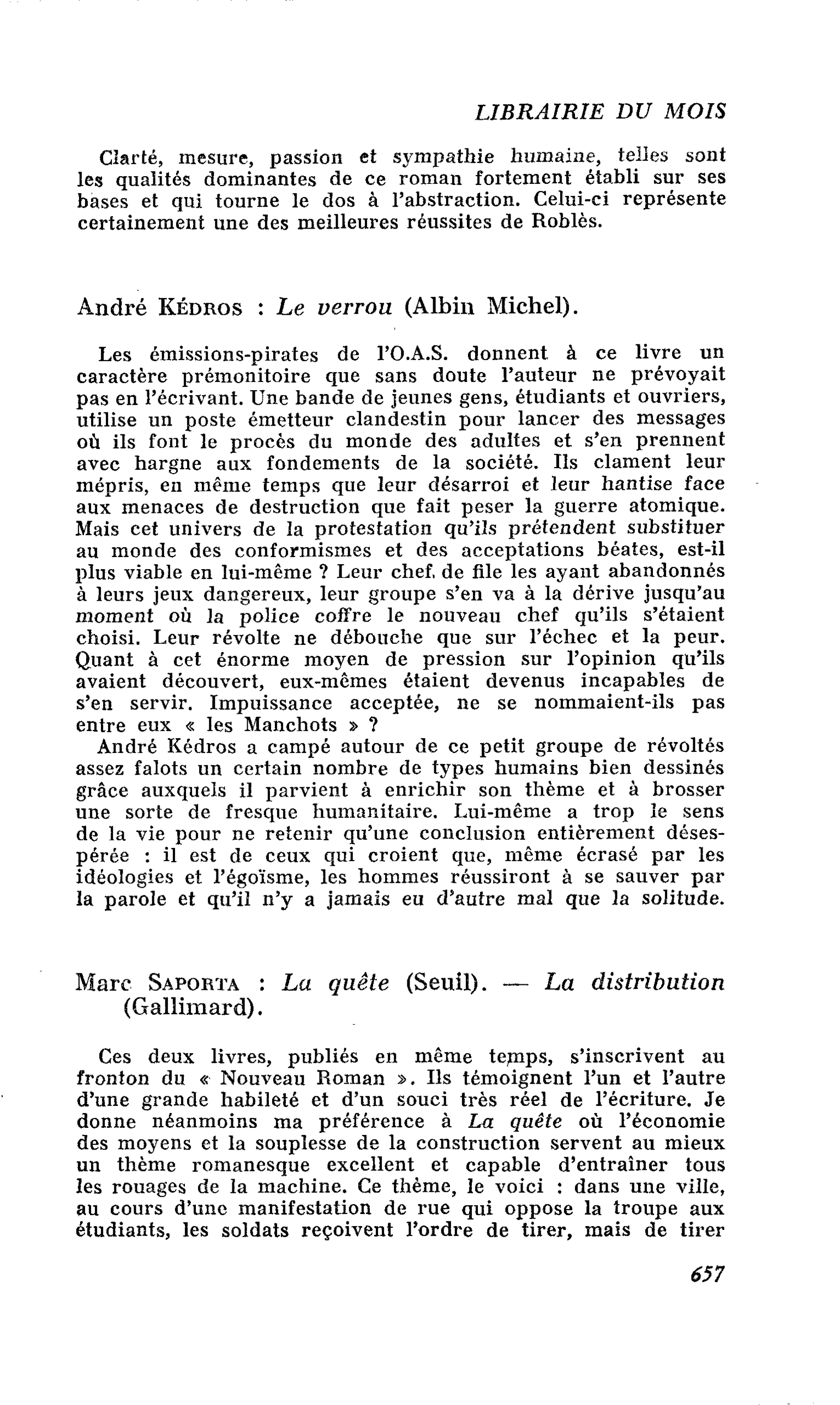 André Kédros : Le verrou