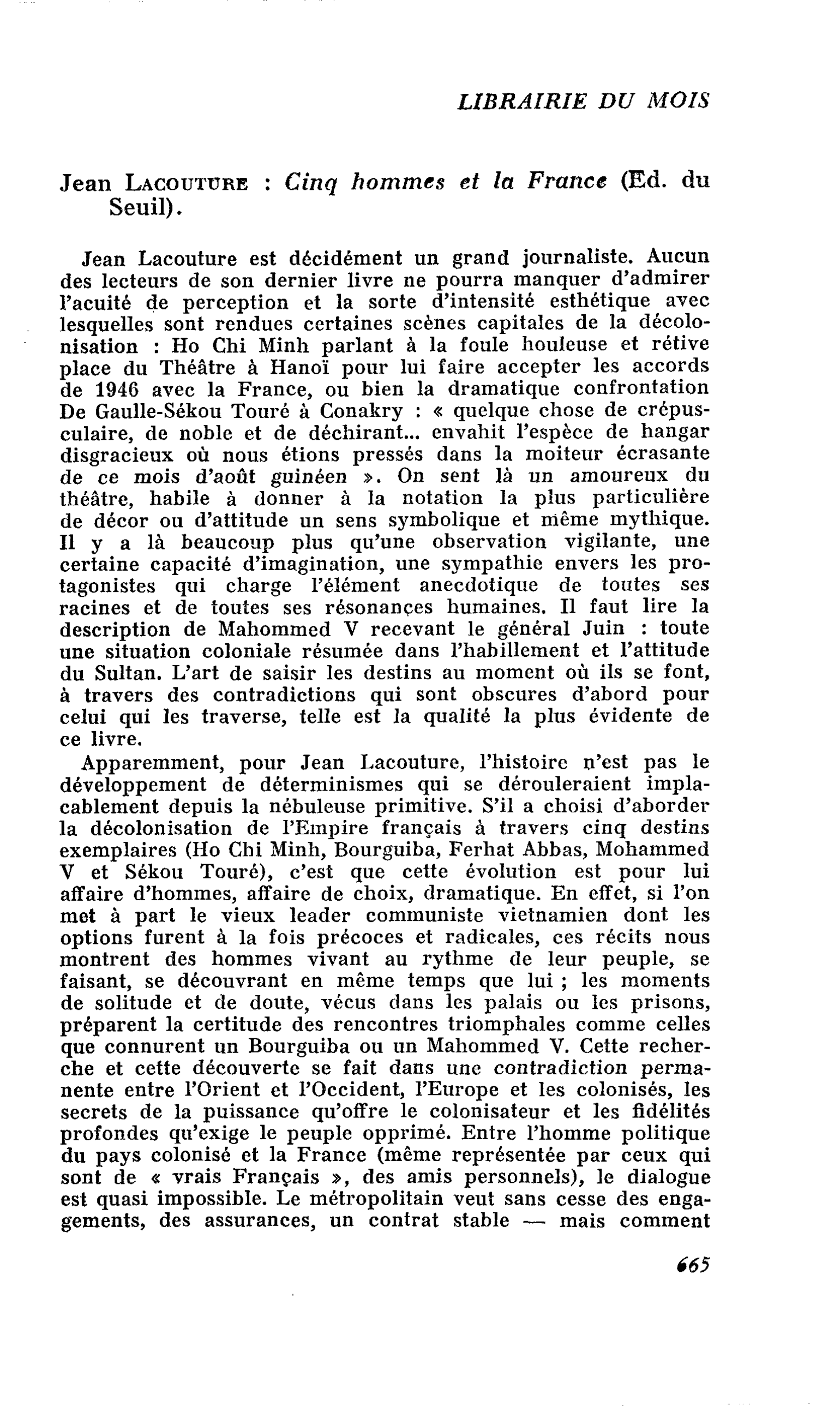 Jean Lacouture : Cinq hommes et la France